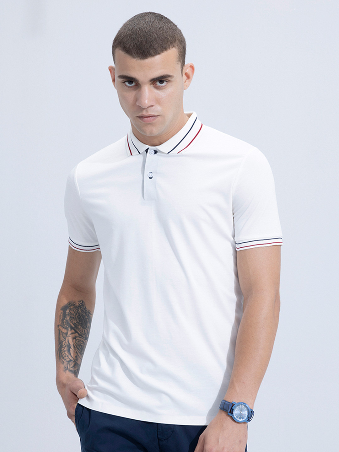 Snitch Men White Polo Collar T-shirt
Snitch Men White Polo Collar T-shirt