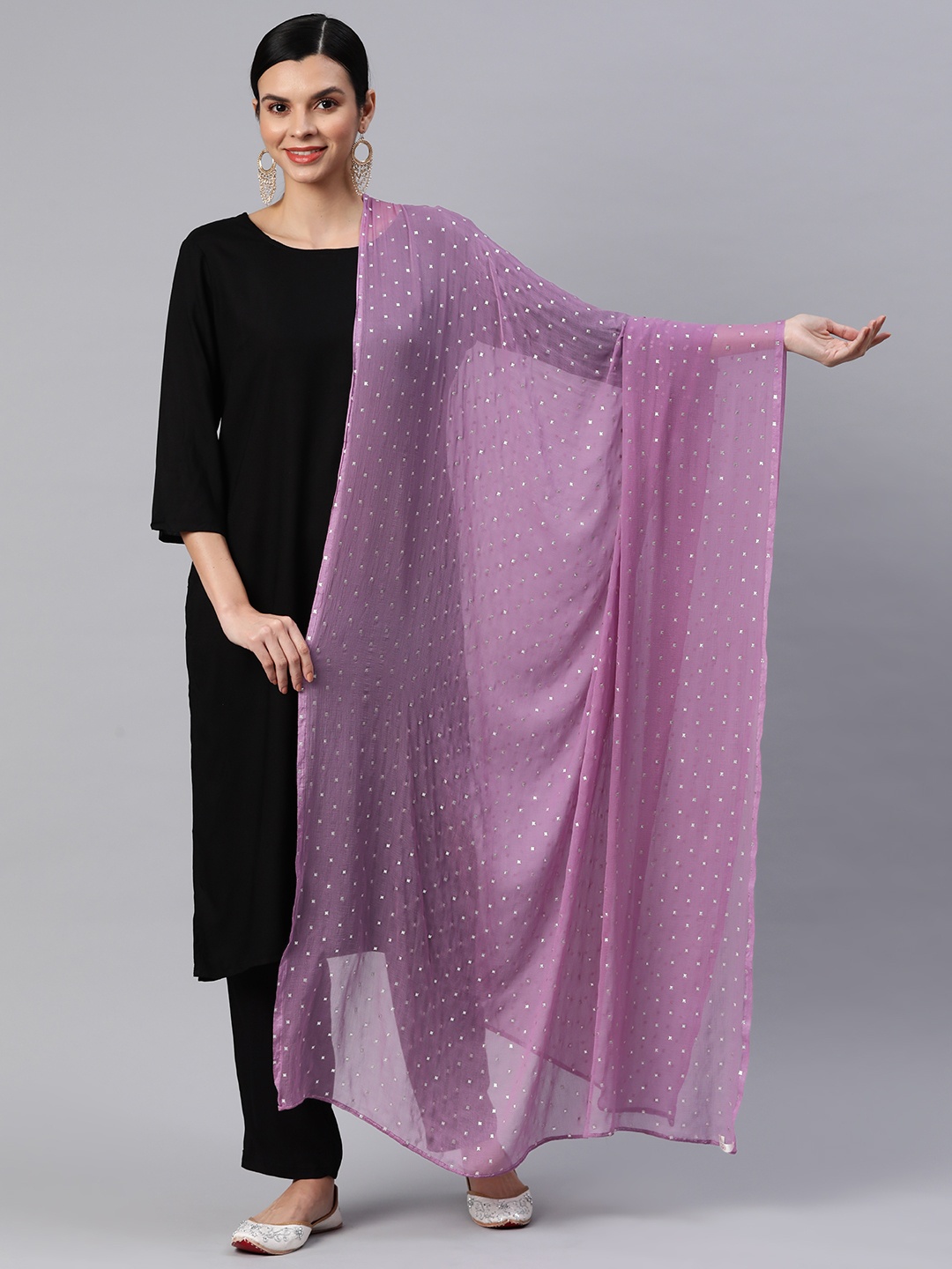 Rang Gali Embroidered Chiffon Dupatta with Mukaish, Purple