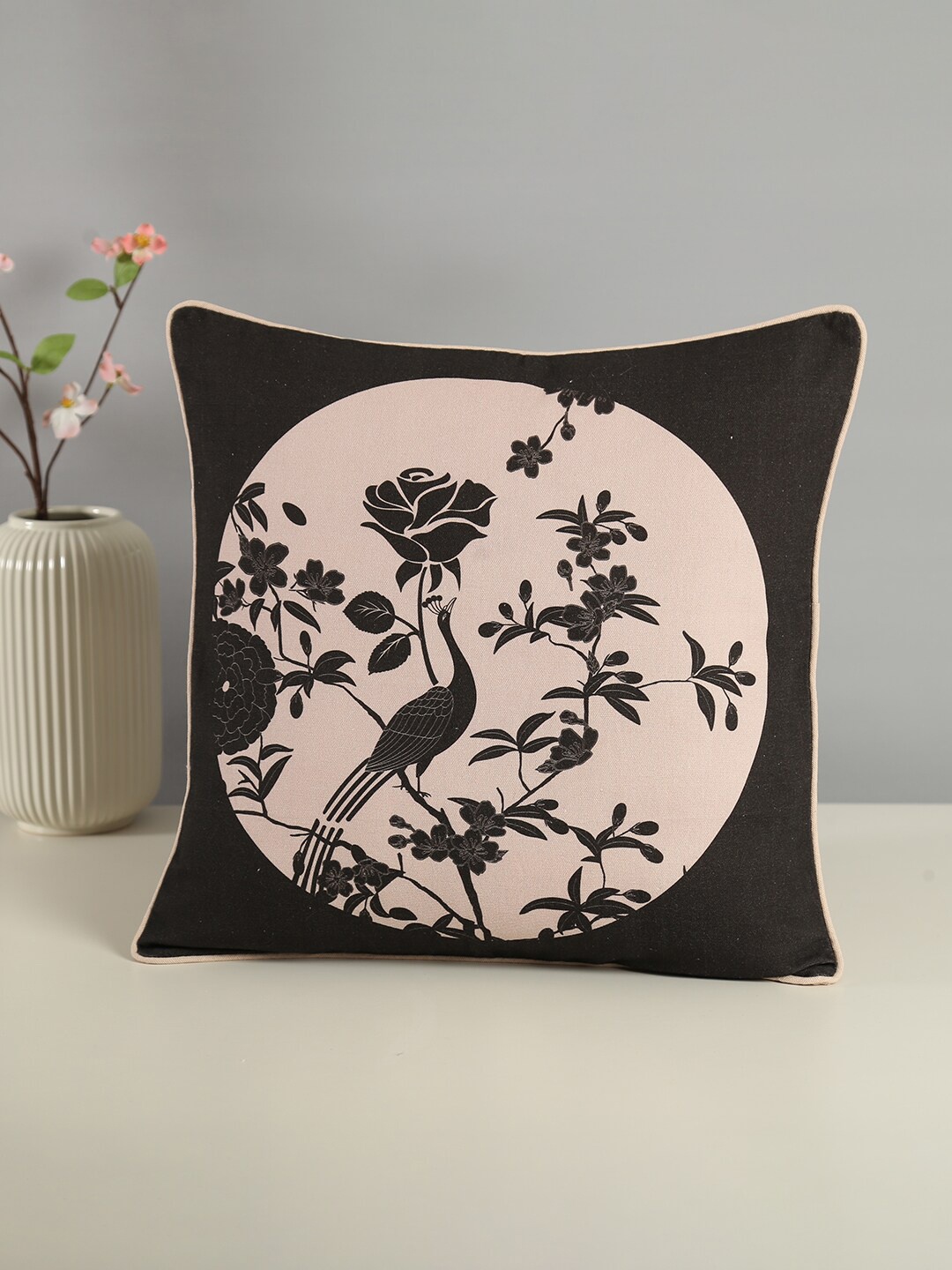 India Circus by Krsnaa Mehta Black & Cream-Coloured Floral Cotton Square Cushion Cover
India Circus by Krsnaa Mehta Black & Cream-Coloured Floral Cotton Square Cushion Cover