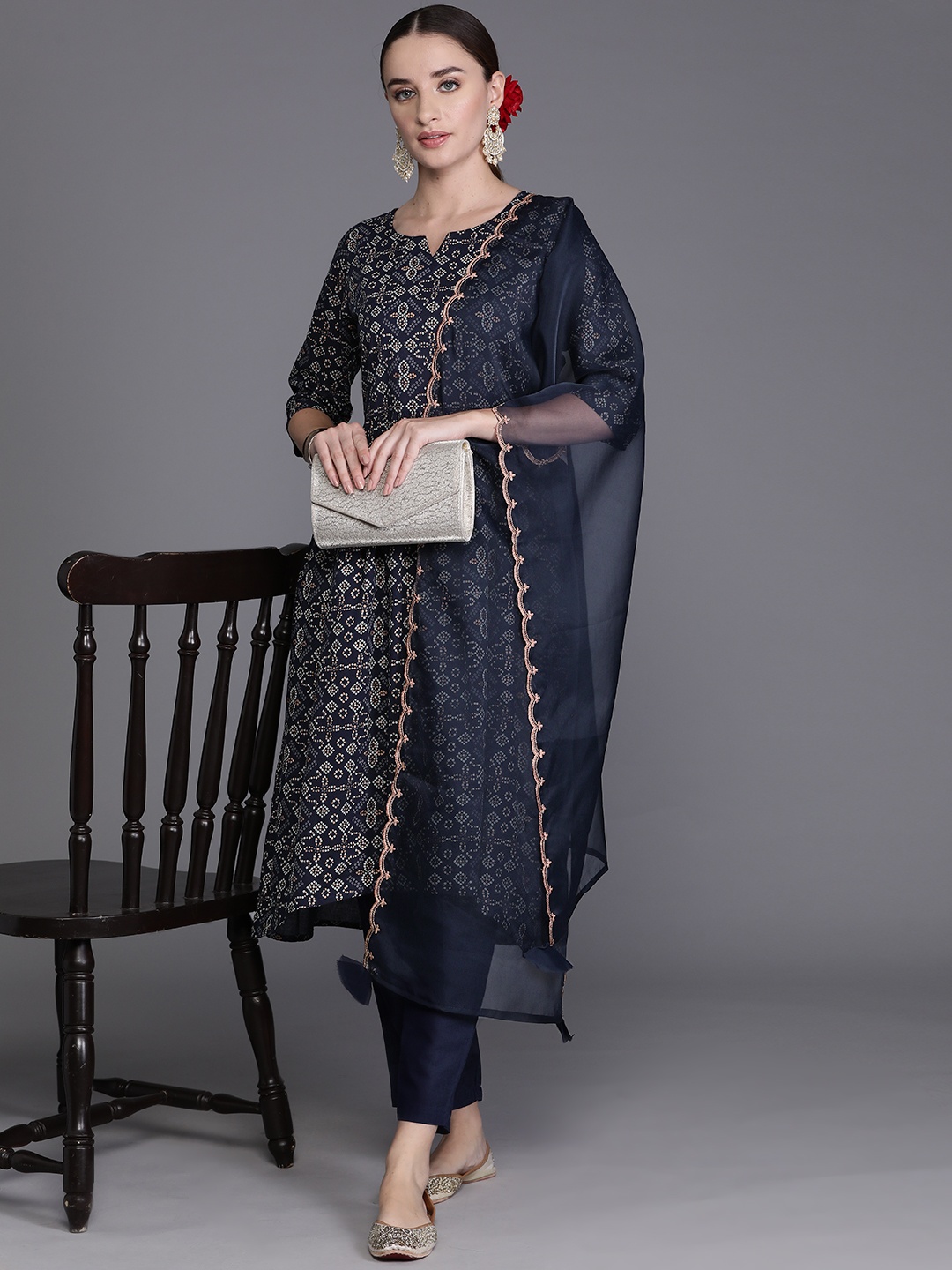 Indo Era Women Bandhani Printed Regular Kurta with Trousers & With Dupatta, Navy blue
Indo Era Women Bandhani Printed Regular Kurta with Trousers & With Dupatta, Navy blue
