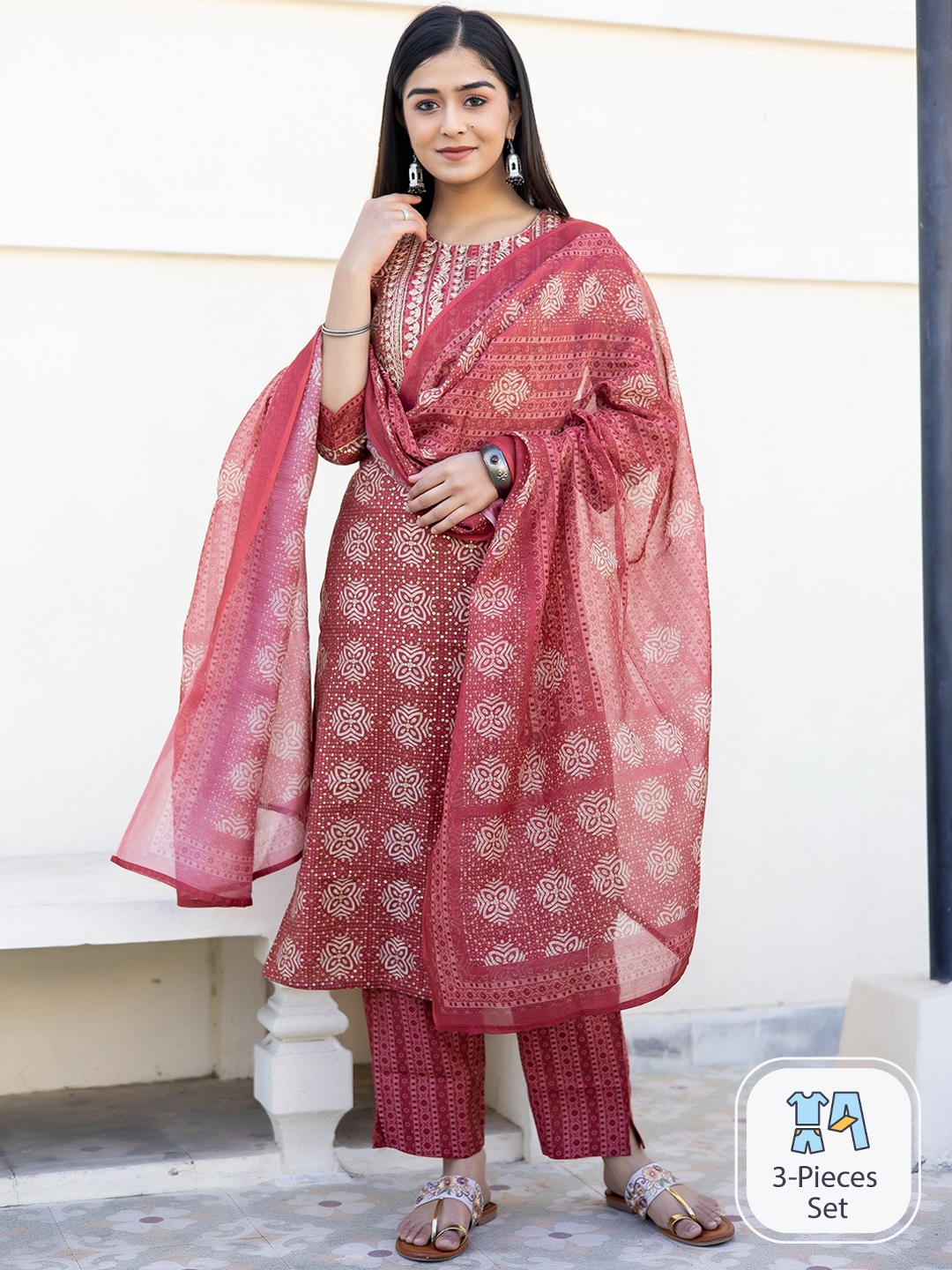 misbis Floral Printed Organic Cotton Thread Work Kurta With Trousers & Dupatta, Rust
misbis Floral Printed Organic Cotton Thread Work Kurta With Trousers & Dupatta, Rust