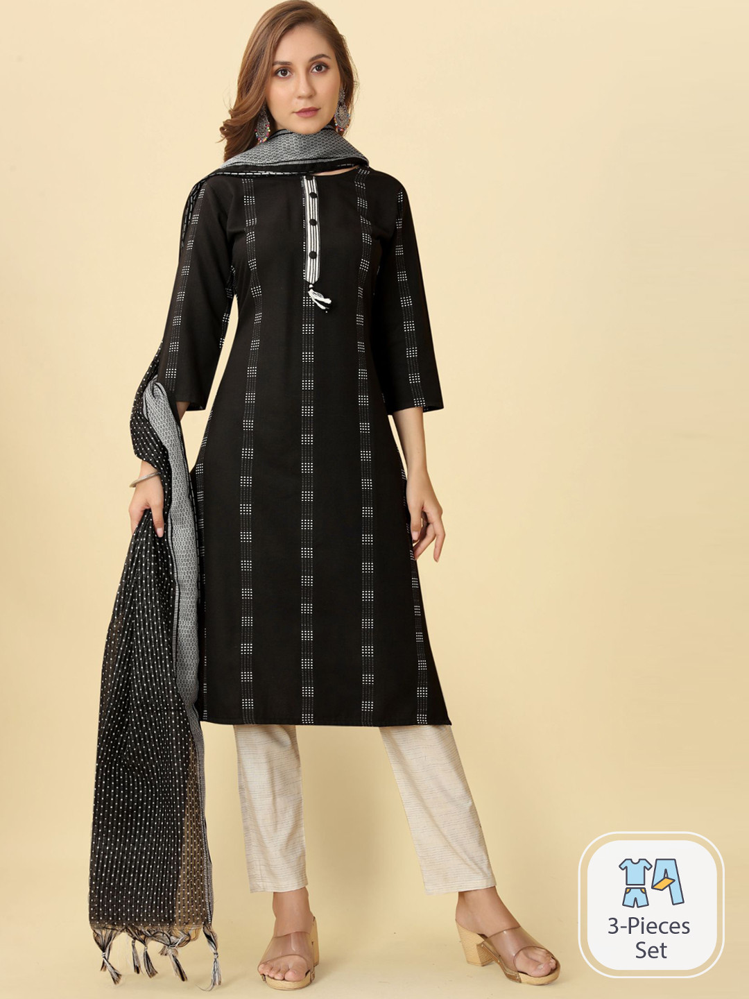 Bridha Woven Design Regular Kurta With Trousers & Dupatta, Black
Bridha Woven Design Regular Kurta With Trousers & Dupatta, Black