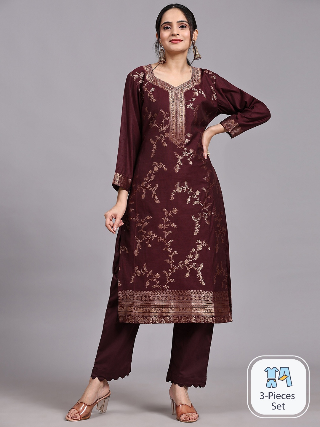 HOUSE OF KIRNA'S WITH LOGO OF HOK Floral Pure Cotton Kurta with Palazzos & With Dupatta, Brown
HOUSE OF KIRNA'S WITH LOGO OF HOK Floral Pure Cotton Kurta with Palazzos & With Dupatta, Brown