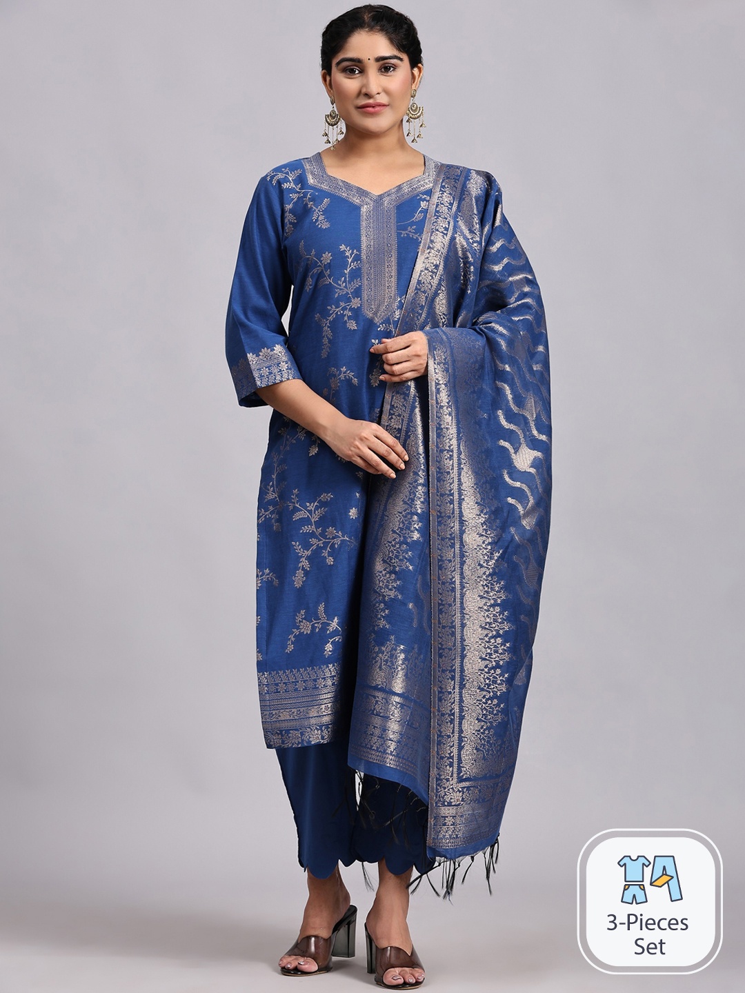 HOUSE OF KIRNA'S WITH LOGO OF HOK Woven Design Pure Cotton Kurta with Trousers & Dupatta, Blue
HOUSE OF KIRNA'S WITH LOGO OF HOK Woven Design Pure Cotton Kurta with Trousers & Dupatta, Blue