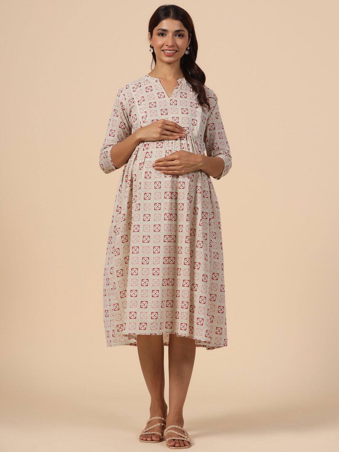 CRAFIQA Geometric Printed Mandarin Collar Pure Cotton Maternity Fit & Flare Midi Dress, White
CRAFIQA Geometric Printed Mandarin Collar Pure Cotton Maternity Fit & Flare Midi Dress, White