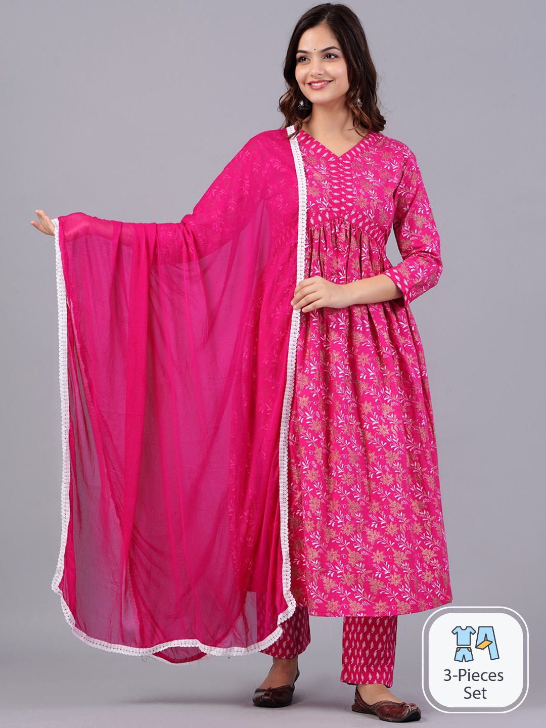 Bachuu Floral Printed Empire Anarkali Pure Cotton Kurta With Trousers With Dupatta, Pink
Bachuu Floral Printed Empire Anarkali Pure Cotton Kurta With Trousers With Dupatta, Pink