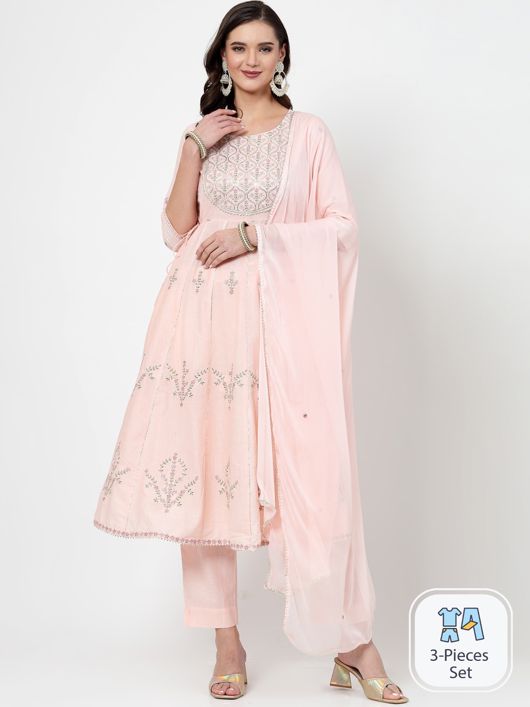 SWAS Ethnic Motifs Embroidered Panalled Gotta Patti Kurta with Trousers & With Dupatta, Pink
SWAS Ethnic Motifs Embroidered Panalled Gotta Patti Kurta with Trousers & With Dupatta, Pink