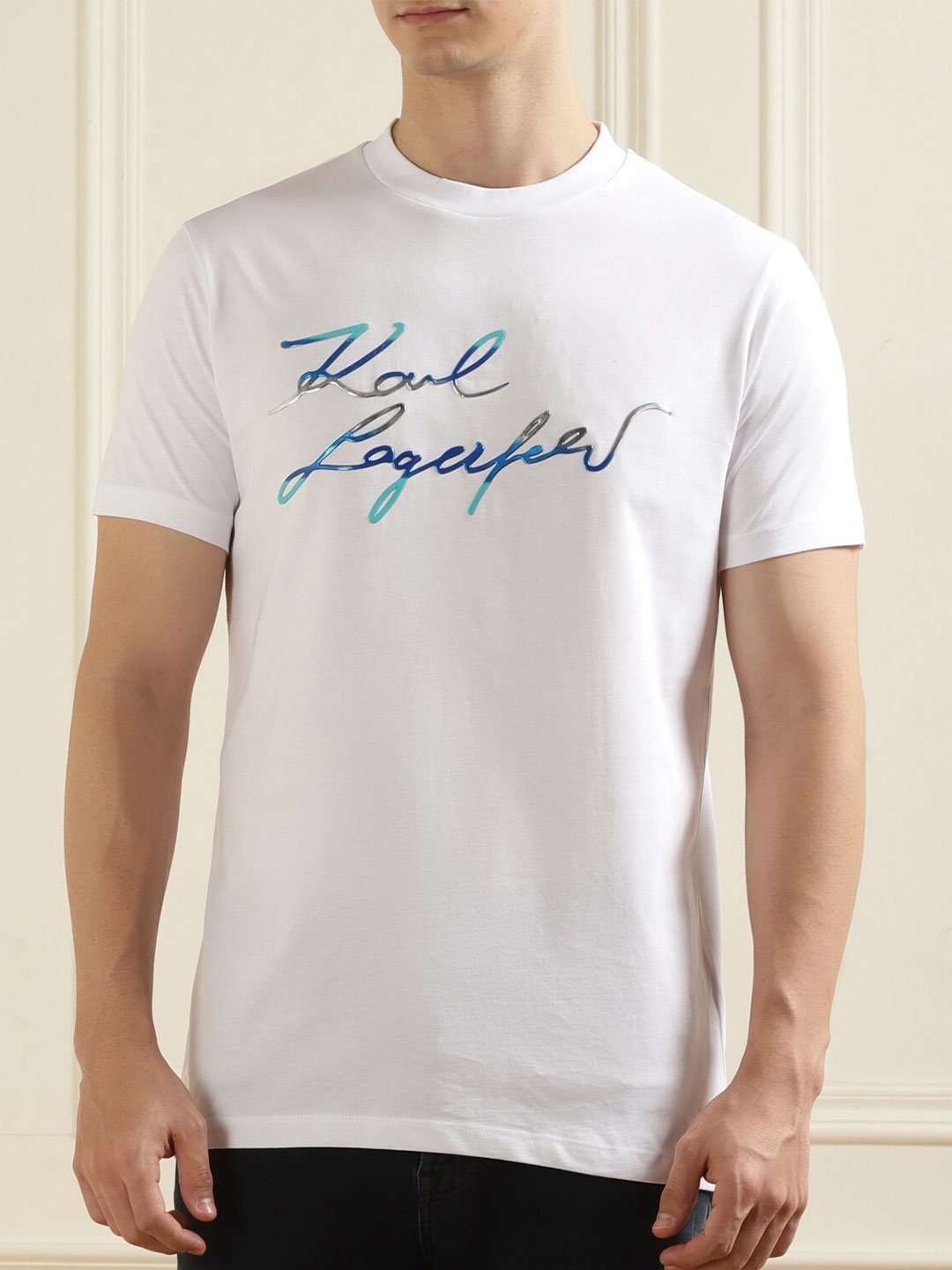 Karl Lagerfeld Typography Printed Pure Cotton T-shirt, White