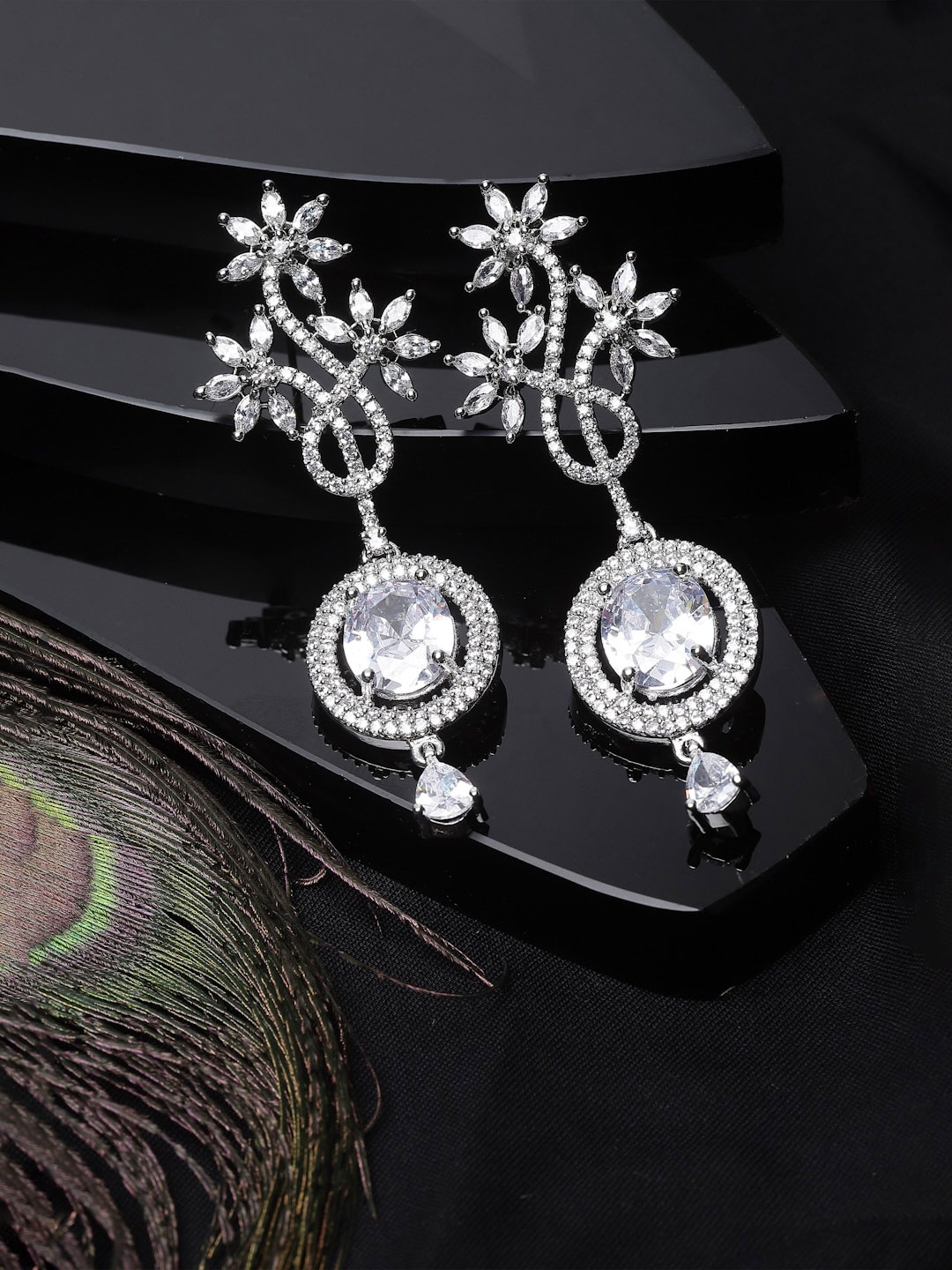 ZENEME Rhodium-Plated American Diamond Studded Contemporary Drop Earrings, Silver
ZENEME Rhodium-Plated American Diamond Studded Contemporary Drop Earrings, Silver