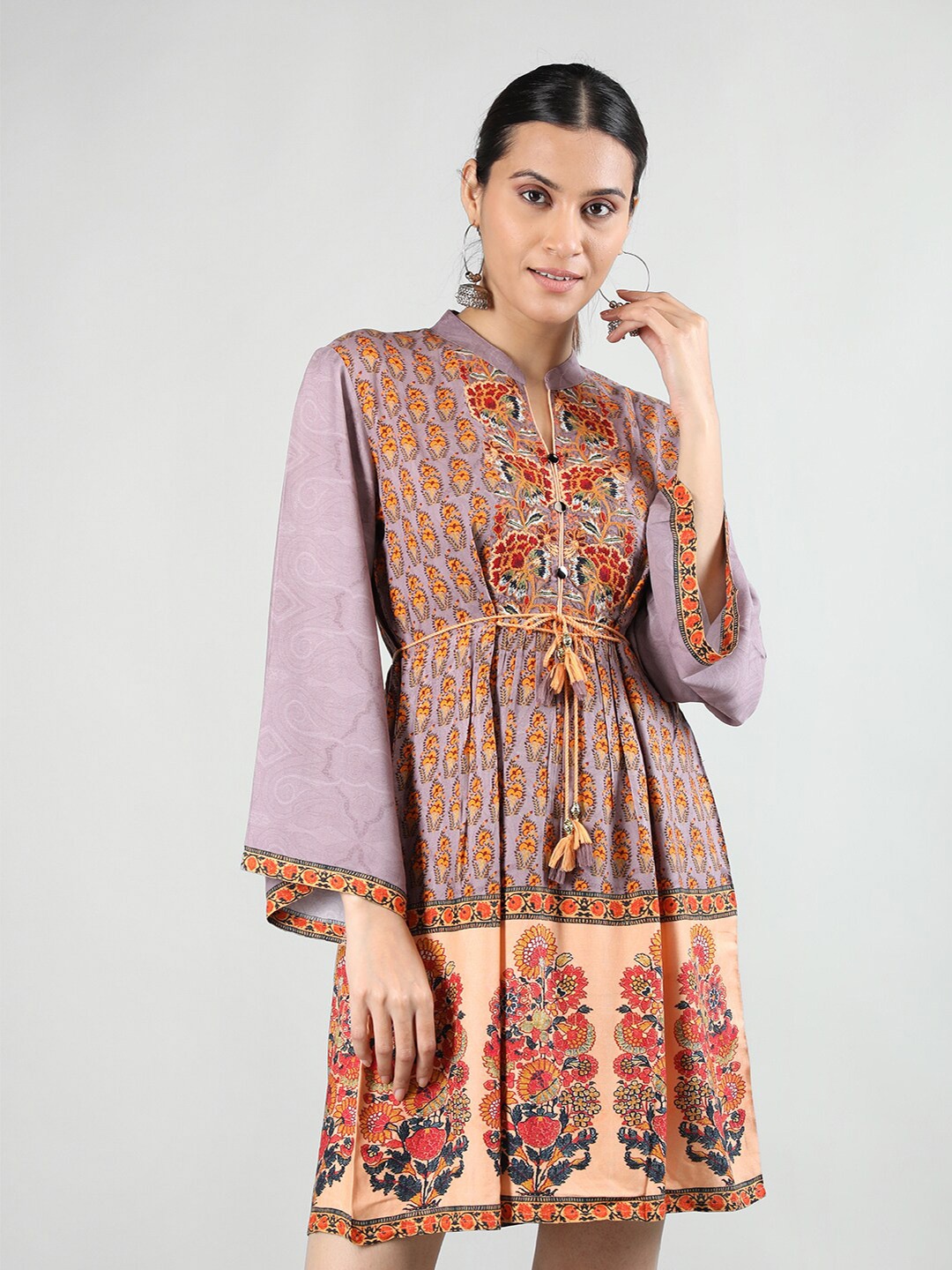 Rage Ethnic Motifs Printed Mandarin Collar Embroidered Detailed A-Line Ethnic Dress, Mauve
Rage Ethnic Motifs Printed Mandarin Collar Embroidered Detailed A-Line Ethnic Dress, Mauve
