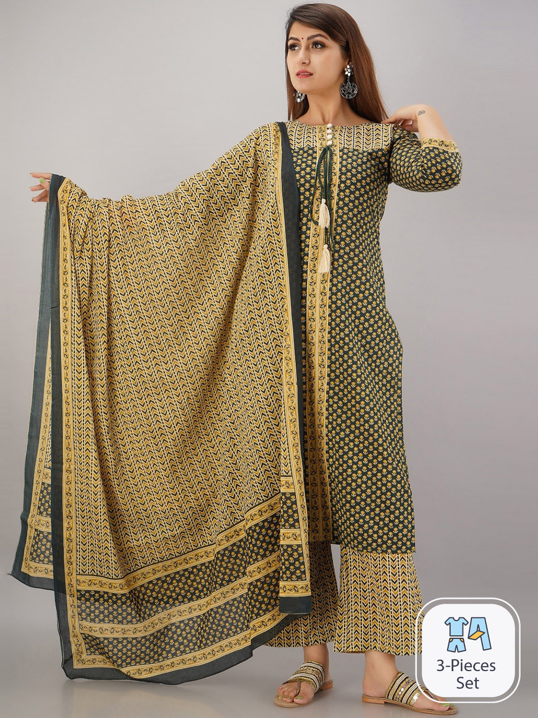 IRIDAA JAIPUR Floral Printed Regular Pure Cotton Kurta With Trousers & Dupatta, Green
IRIDAA JAIPUR Floral Printed Regular Pure Cotton Kurta With Trousers & Dupatta, Green