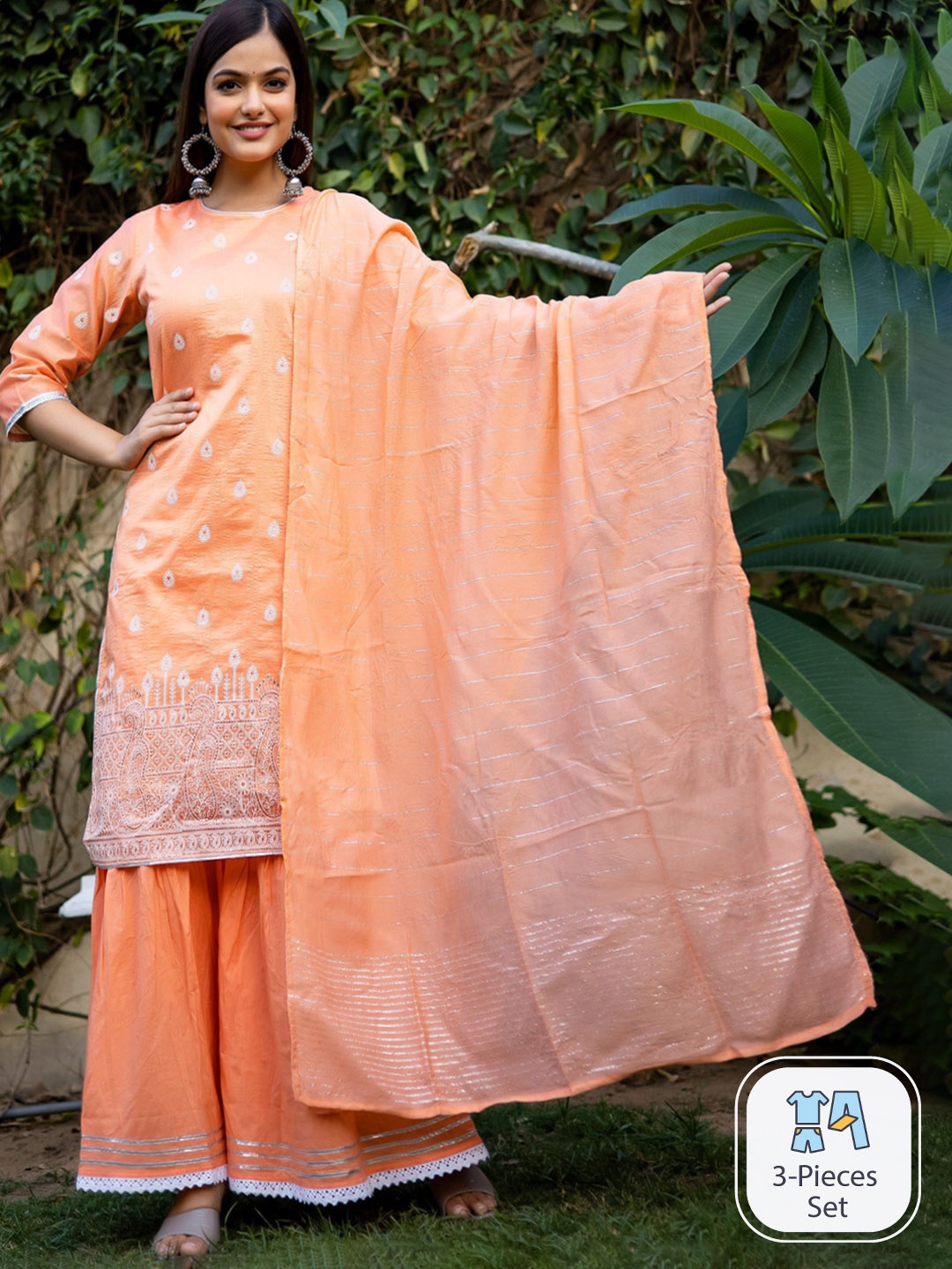 misbis Ethnic Motifs Embroidered Thread Work Cotton Kurta & Sharara With Dupatta, Orange
misbis Ethnic Motifs Embroidered Thread Work Cotton Kurta & Sharara With Dupatta, Orange