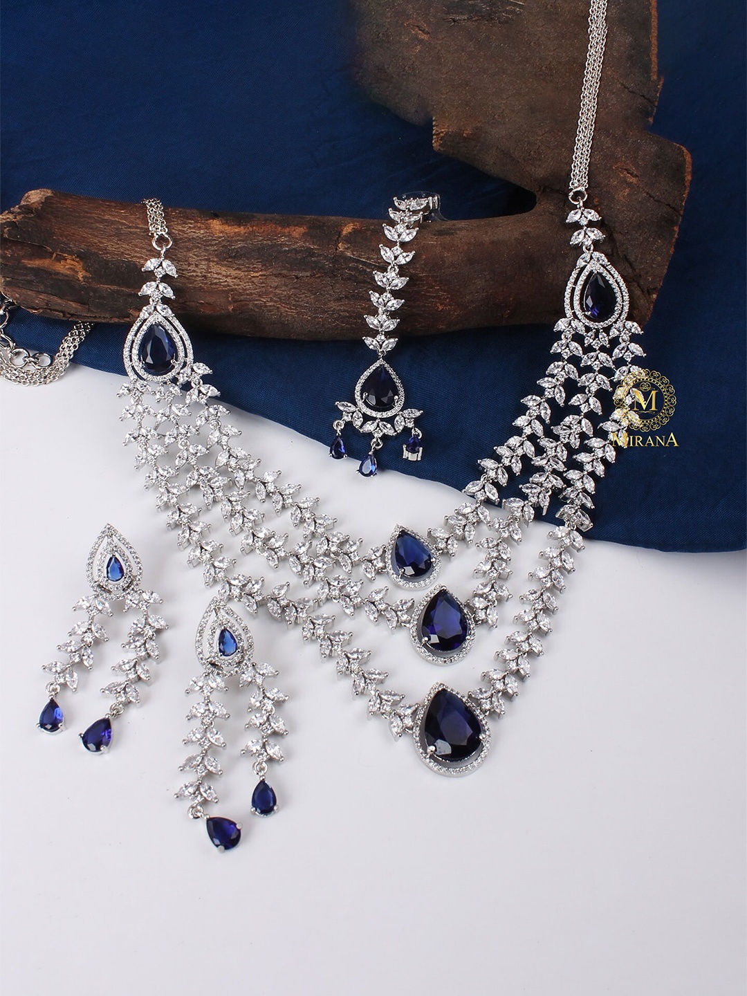 Mirana Rhodium Plated AD Stone Studded Triple Layered Designer Jewellery Set, Silver
Mirana Rhodium Plated AD Stone Studded Triple Layered Designer Jewellery Set, Silver