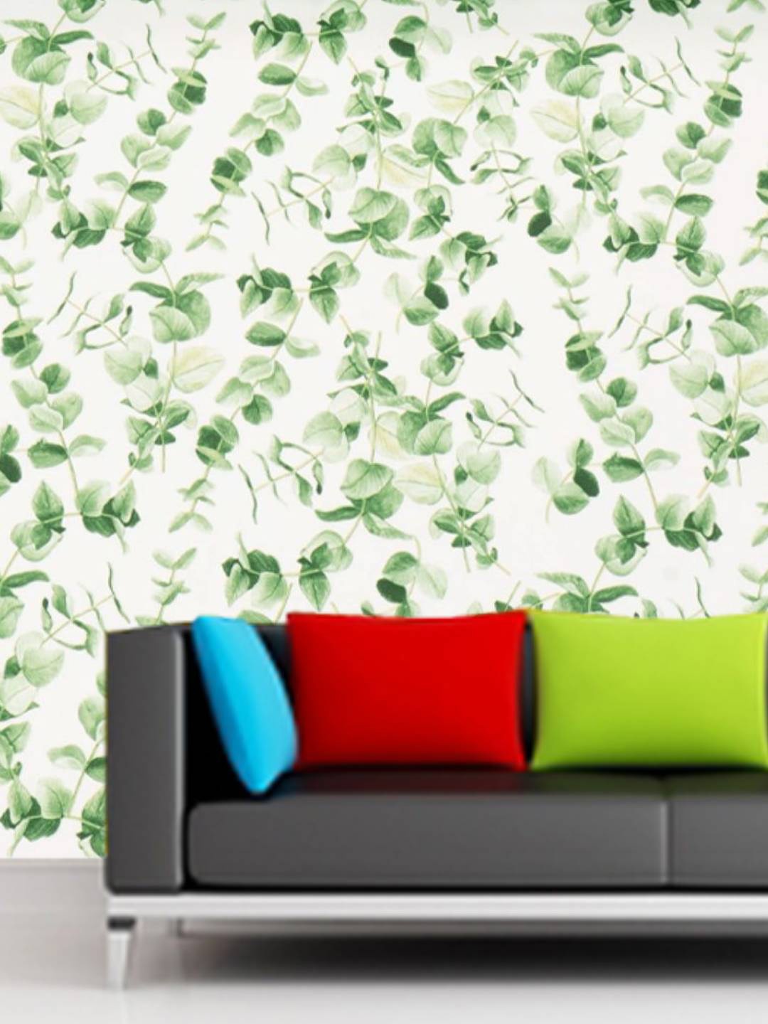 Jaamso Royals White & Green Leaves Vinyl Self Adhesive Waterproof Wallpaper