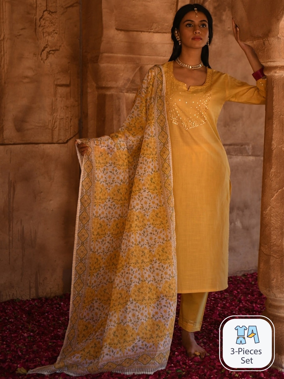 KARAJ JAIPUR Ethnic Motifs Embroidered Straight Sequinned Kurta With Trousers & Dupatta, Mustard
KARAJ JAIPUR Ethnic Motifs Embroidered Straight Sequinned Kurta With Trousers & Dupatta, Mustard