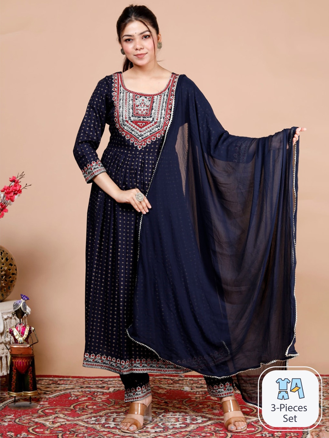 KALINI Ethnic Motifs Embroidered Yoke Design Regular Kurta with Trousers & With Dupatta, Blue
KALINI Ethnic Motifs Embroidered Yoke Design Regular Kurta with Trousers & With Dupatta, Blue