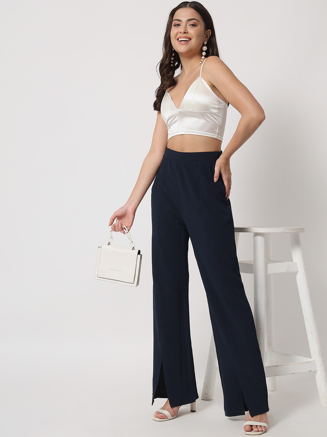 Chemistry Women High-Rise Trousers, Navy blue