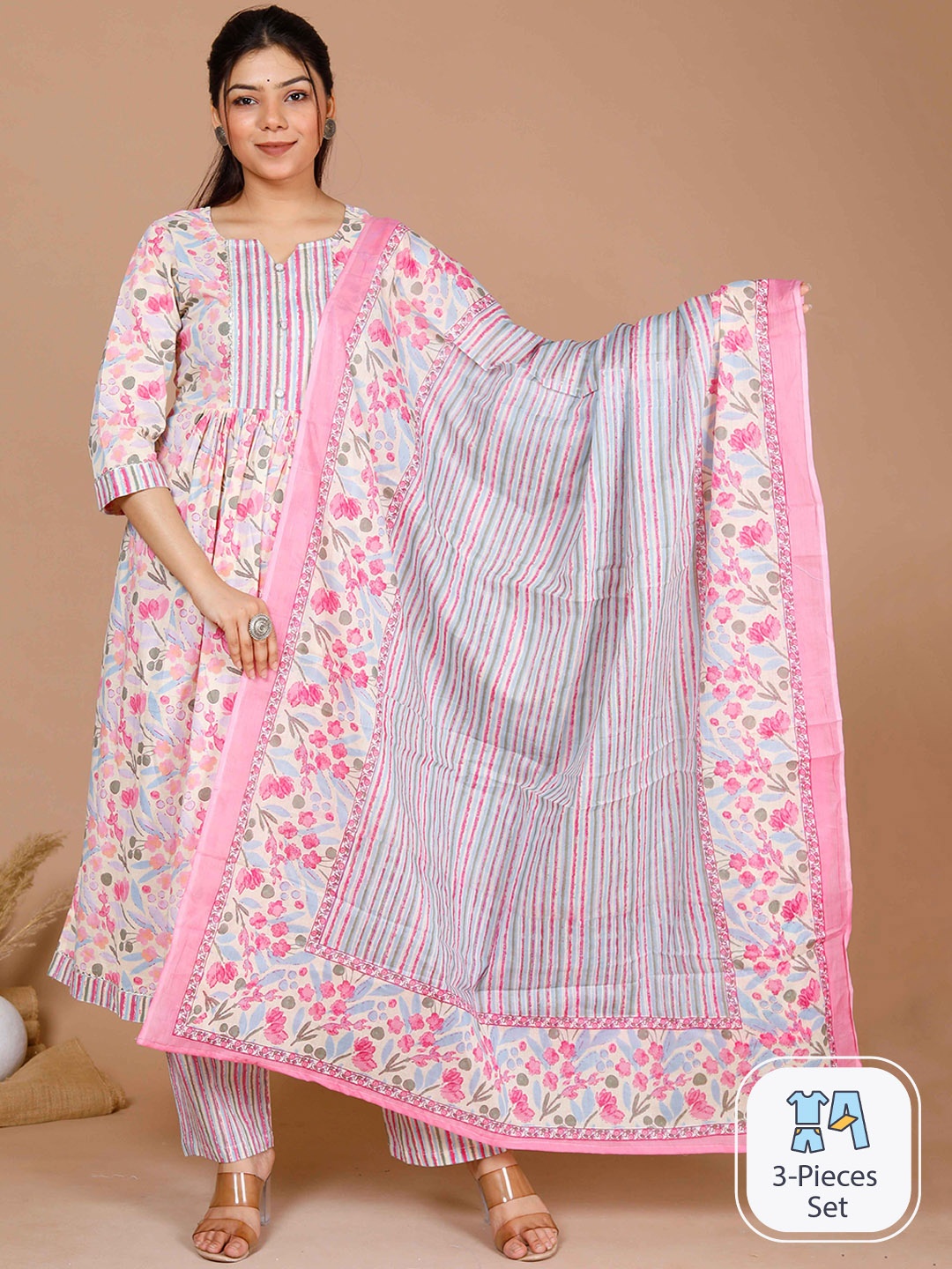 MIRAVAN Floral Printed Regular Gotta Patti Pure Cotton Kurta with Palazzos & With Dupatta, Pink
MIRAVAN Floral Printed Regular Gotta Patti Pure Cotton Kurta with Palazzos & With Dupatta, Pink