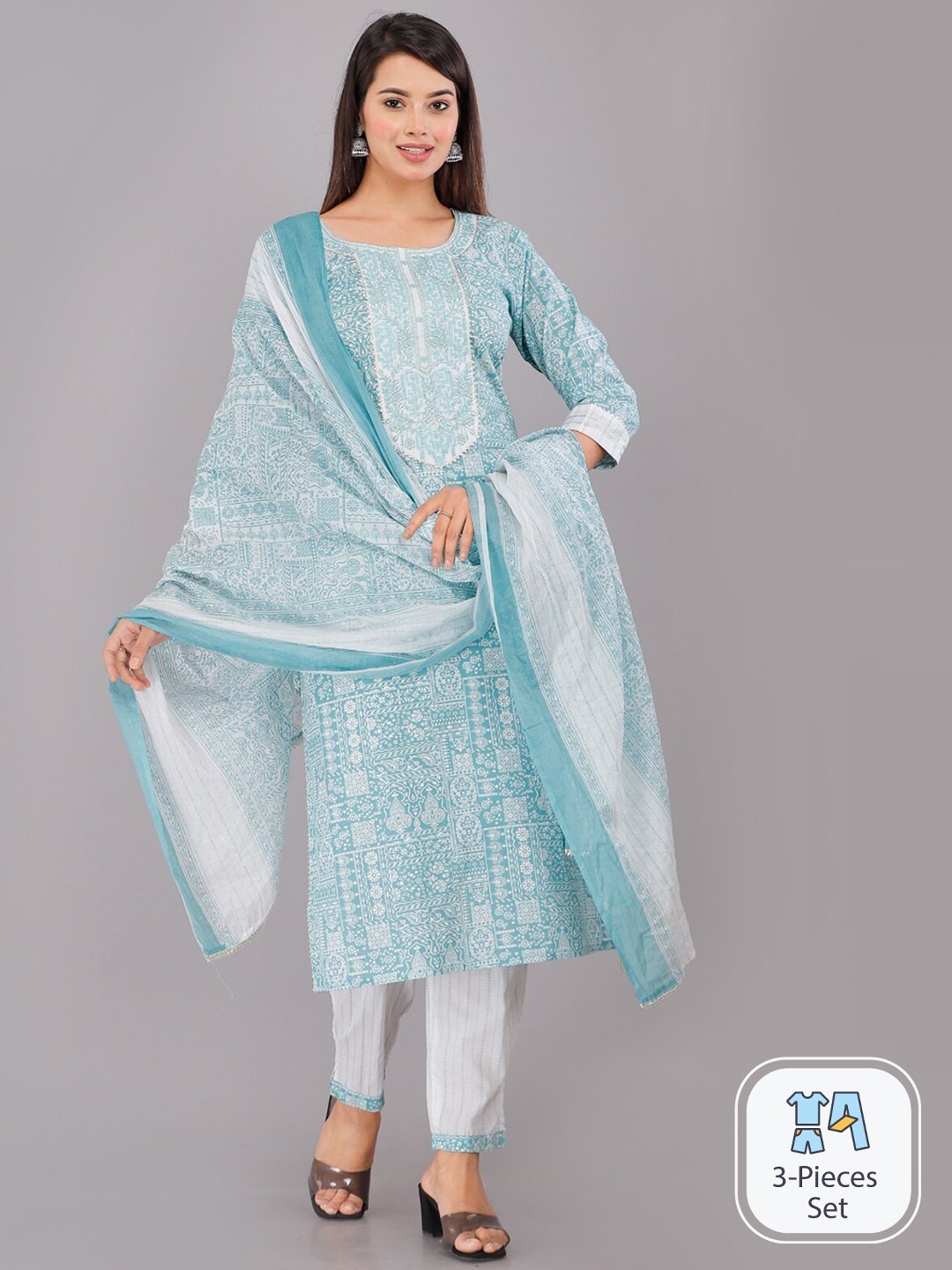 HIGHLIGHT FASHION EXPORT Floral Printed Pure Cotton Kurta with Trousers & Dupatta, Blue
HIGHLIGHT FASHION EXPORT Floral Printed Pure Cotton Kurta with Trousers & Dupatta, Blue