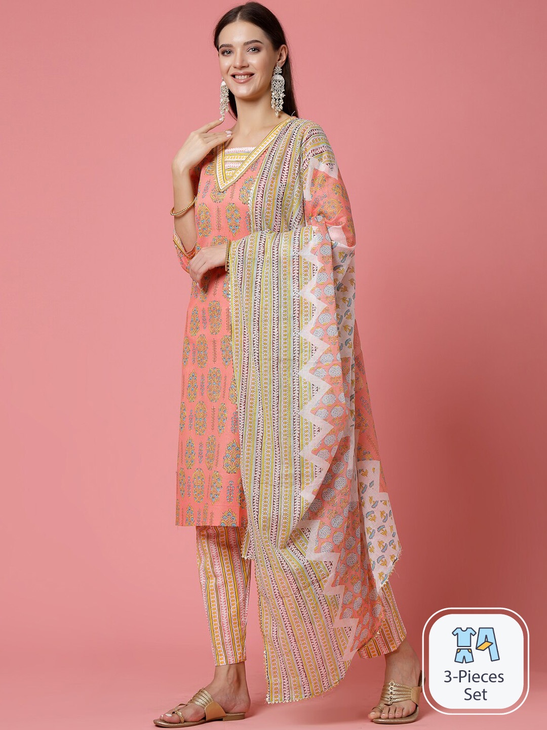 Molly & Michel Floral Printed Regular Pure Cotton Straight Kurta & Trousers With Dupatta, Pink
Molly & Michel Floral Printed Regular Pure Cotton Straight Kurta & Trousers With Dupatta, Pink