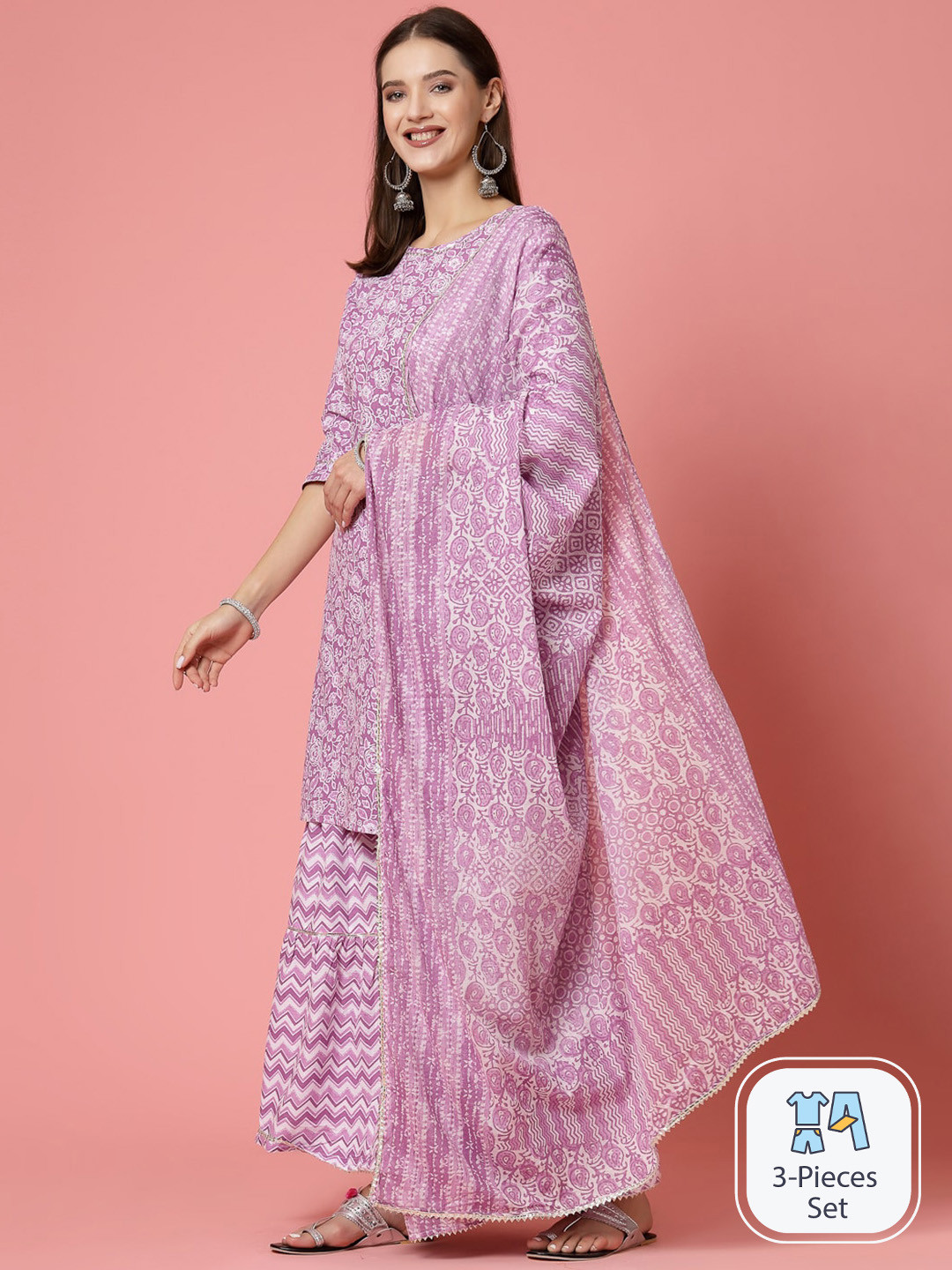 Molly & Michel Floral Printed Regular Pure Cotton Straight Kurta & Trousers With Dupatta, Purple 
Molly & Michel Floral Printed Regular Pure Cotton Straight Kurta & Trousers With Dupatta, Purple