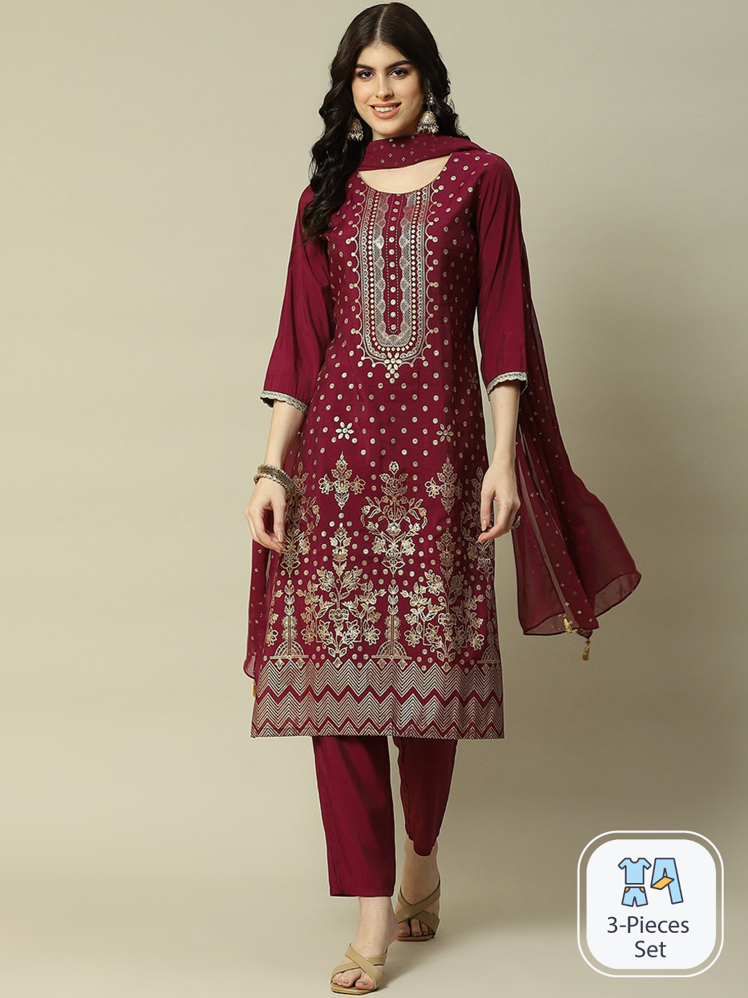 Rangriti Ethnic Motifs Printed Pure Cotton Kurta With Trousers & Dupatta, Maroon
Rangriti Ethnic Motifs Printed Pure Cotton Kurta With Trousers & Dupatta, Maroon