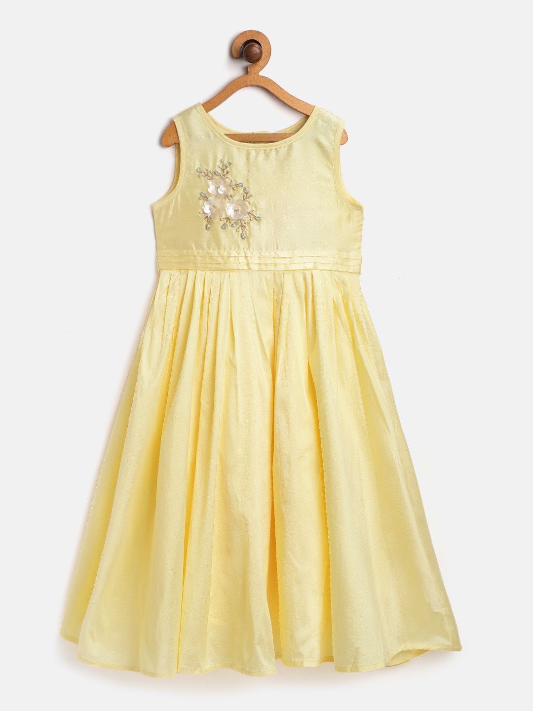 Biba Girls Yellow Solid Maxi Dress with Tie-Up Detail