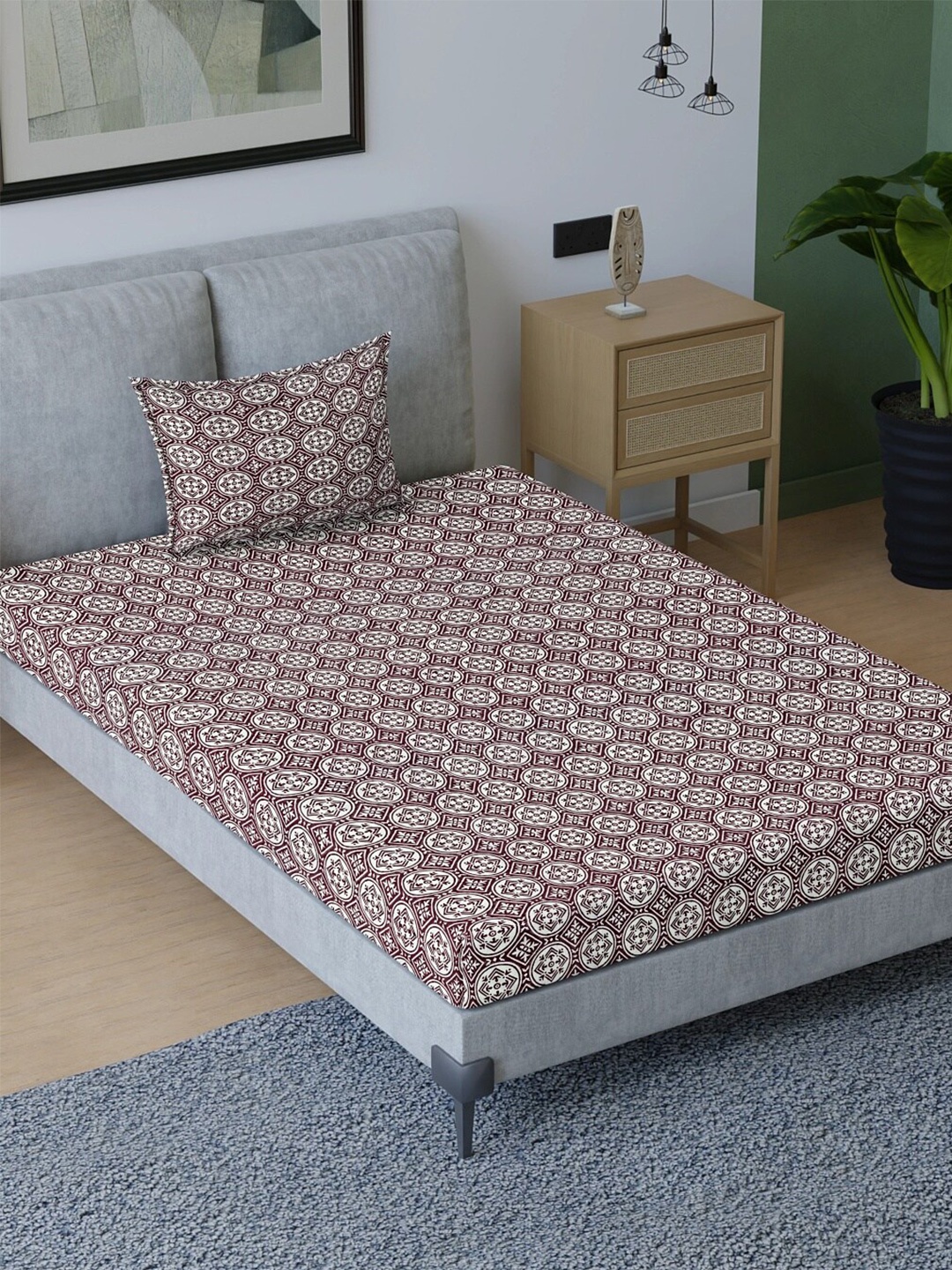 Sangria Maroon & White Ethnic Motifs Pure Cotton 200 TC Single Bedsheet & 1 Pillow Cover
Sangria Maroon & White Ethnic Motifs Pure Cotton 200 TC Single Bedsheet & 1 Pillow Cover