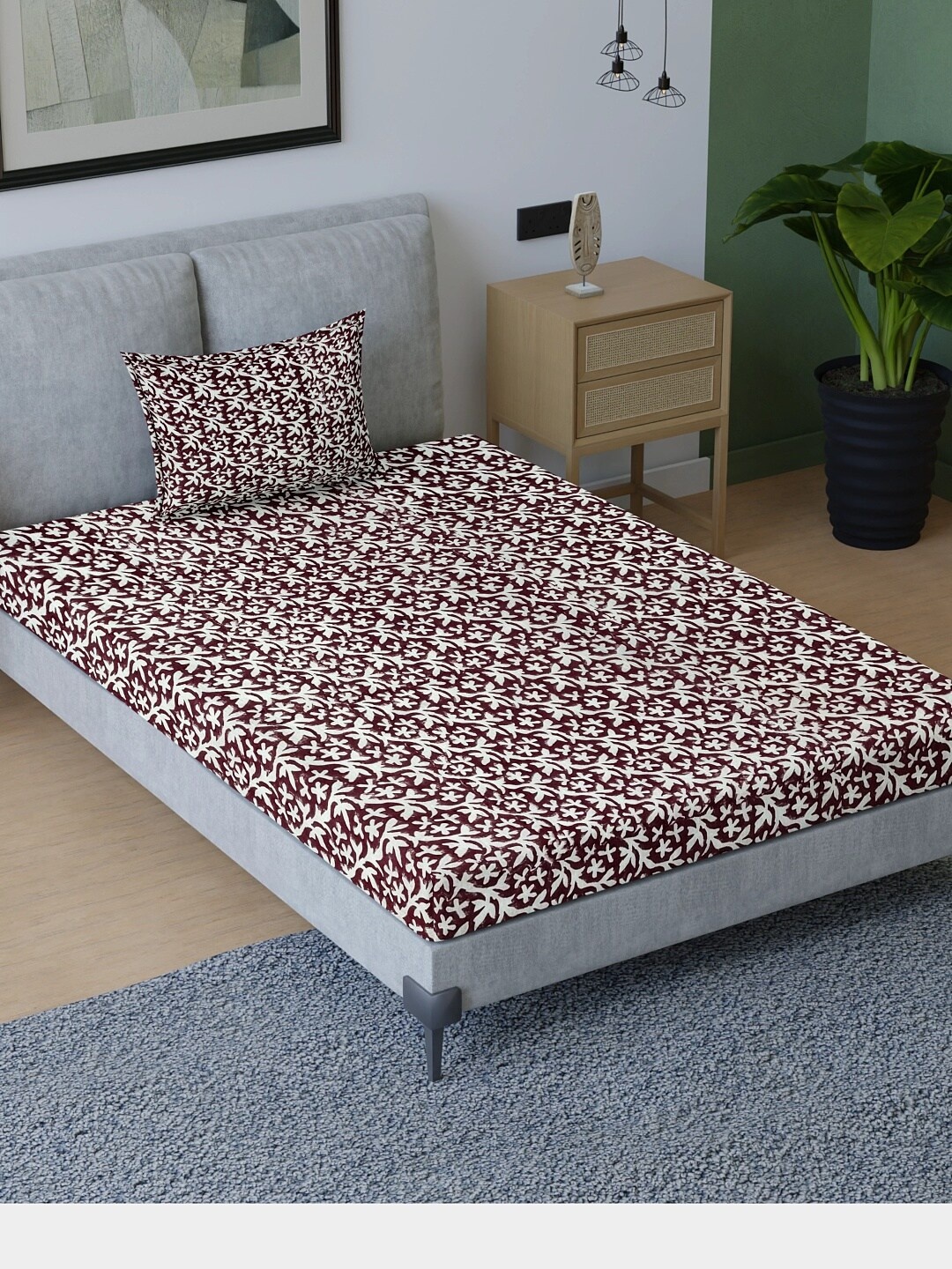 Sangria Maroon & Beige Floral Pure Cotton 200 TC Single Bedsheet With 1 Pillow Cover
Sangria Maroon & Beige Floral Pure Cotton 200 TC Single Bedsheet With 1 Pillow Cover