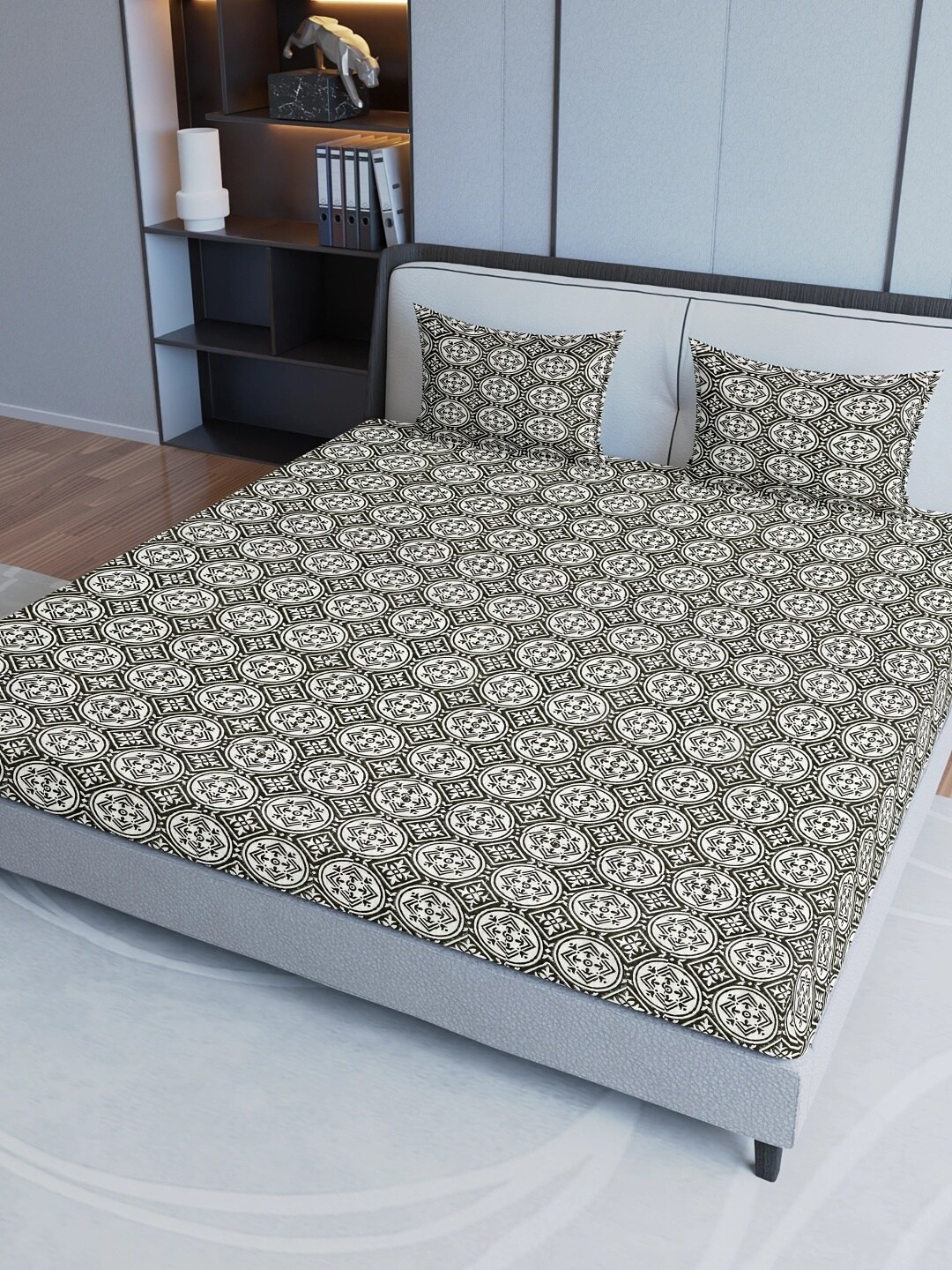 Sangria White & Grey Printed Pure Cotton 200 TC Queen Bedsheet With 2 Pillow Covers
Sangria White & Grey Printed Pure Cotton 200 TC Queen Bedsheet With 2 Pillow Covers