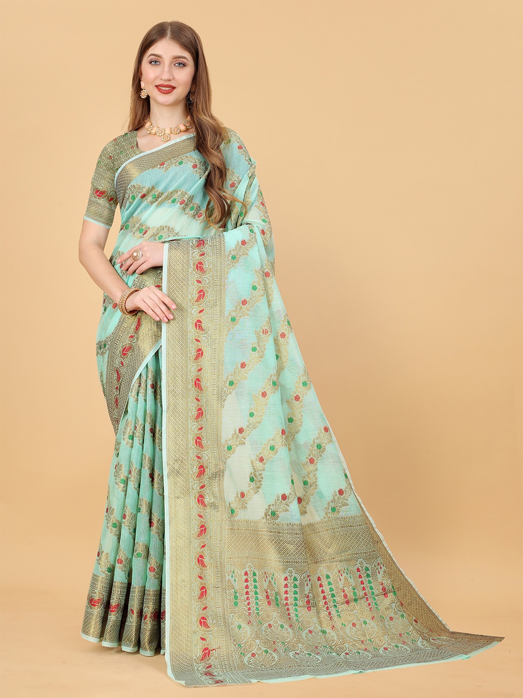 Ekta Textiles Ethnic Motifs Woven Design Zari Pure Silk Banarasi Saree, Turquoise blue
Ekta Textiles Ethnic Motifs Woven Design Zari Pure Silk Banarasi Saree, Turquoise blue