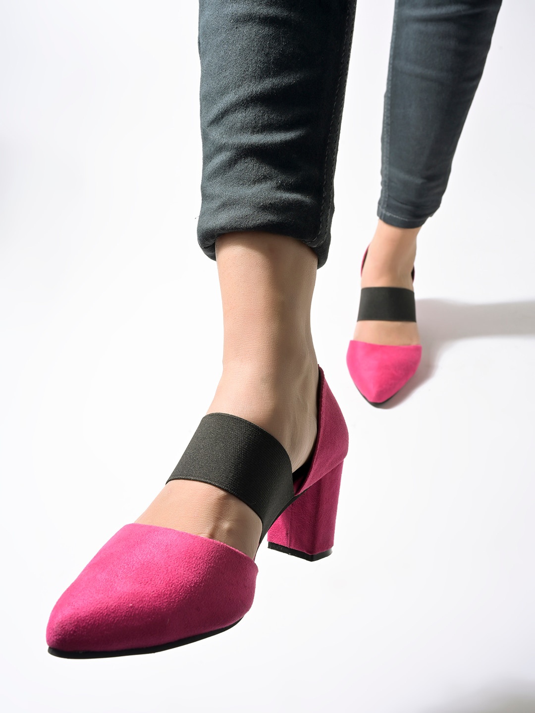 Shoetopia Girls Colourblocked Pumps Block Heels, Pink