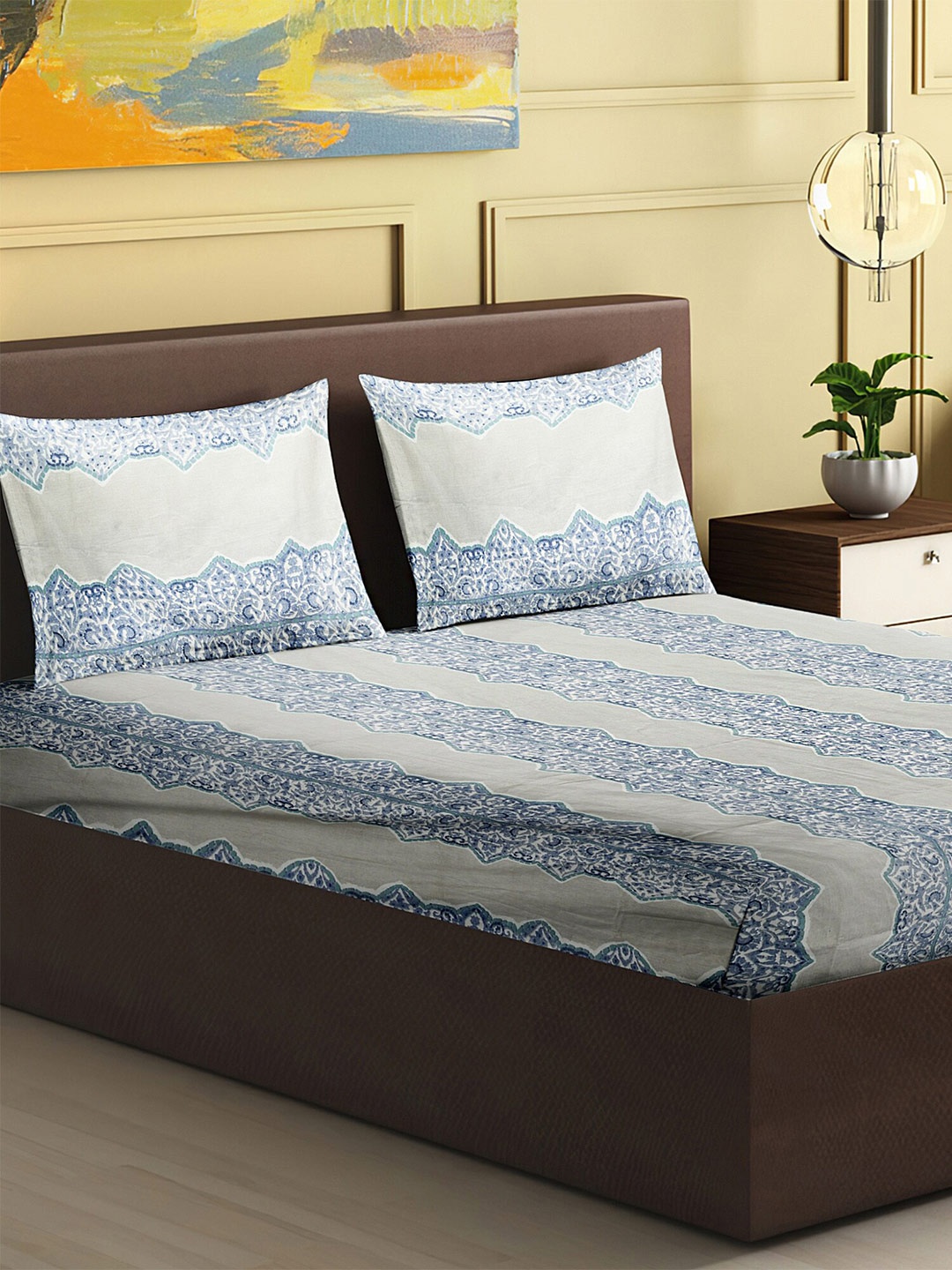 HERE&NOW Twilight White Ethnic Motifs Polycotton 120 TC King Bedsheet & 2 Pillow Covers
HERE&NOW Twilight White Ethnic Motifs Polycotton 120 TC King Bedsheet & 2 Pillow Covers