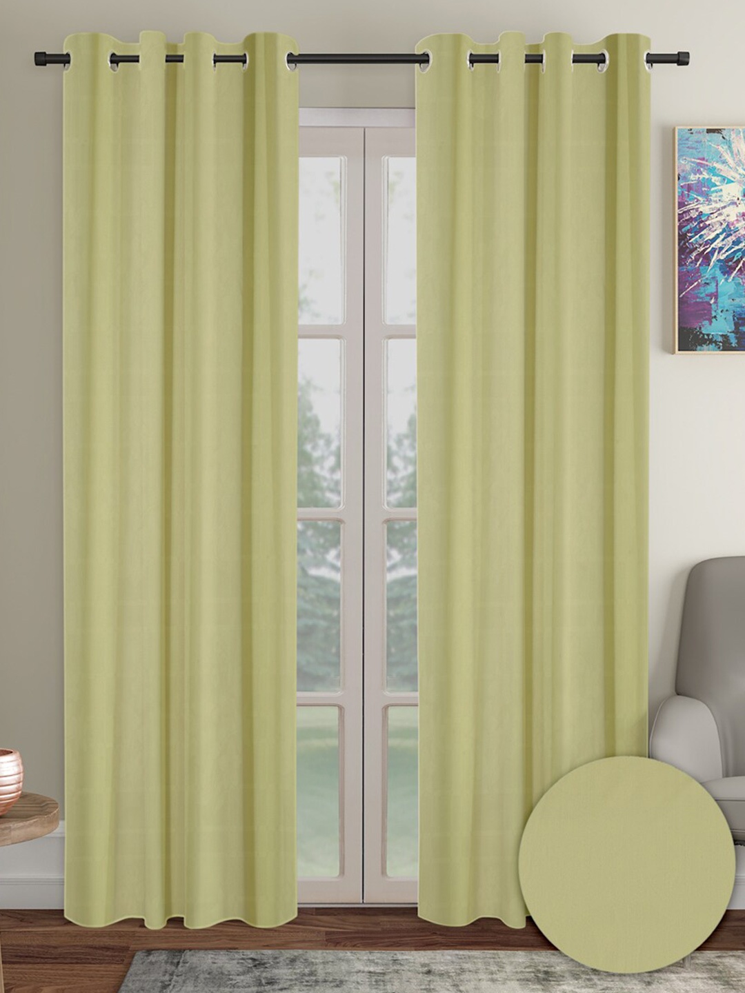 Cortina Green 2 Pieces Black Out Long Door Curtains