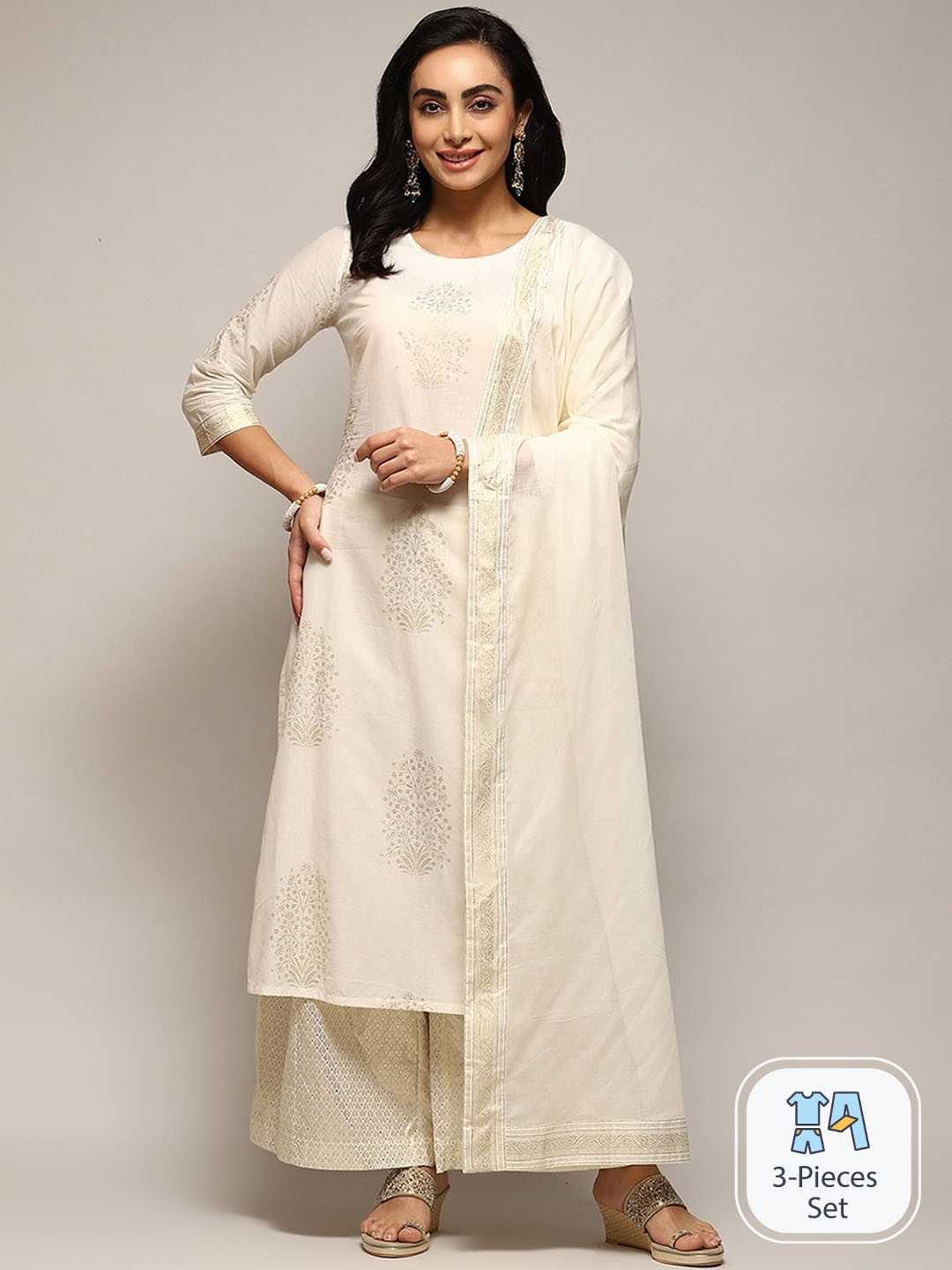 Biba Ethnic Motifs Printed Regular Pure Cotton Kurta With Palazzos & Dupatta, Off white
Biba Ethnic Motifs Printed Regular Pure Cotton Kurta With Palazzos & Dupatta, Off white