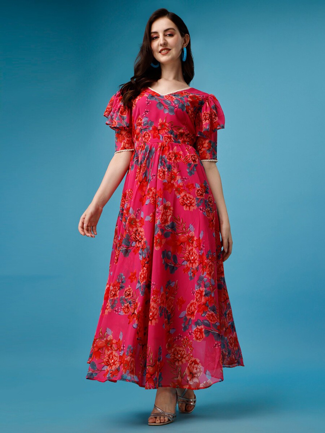 Fashion2wear Floral Printed V-Neck Flutter Sleeve Pleated Georgette Maxi Dress, Pink
Fashion2wear Floral Printed V-Neck Flutter Sleeve Pleated Georgette Maxi Dress, Pink