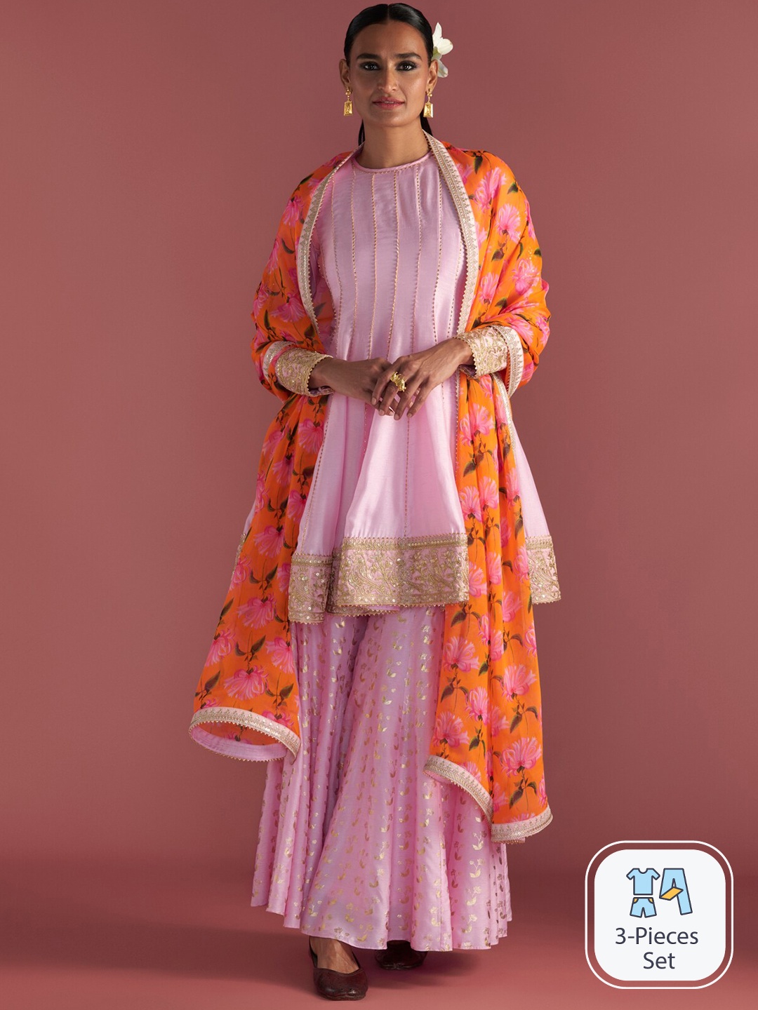 Masaba Springbud Embroidered Regular Gotta Patti Kurta With Sharara & Dupatta, Pink
Masaba Springbud Embroidered Regular Gotta Patti Kurta With Sharara & Dupatta, Pink