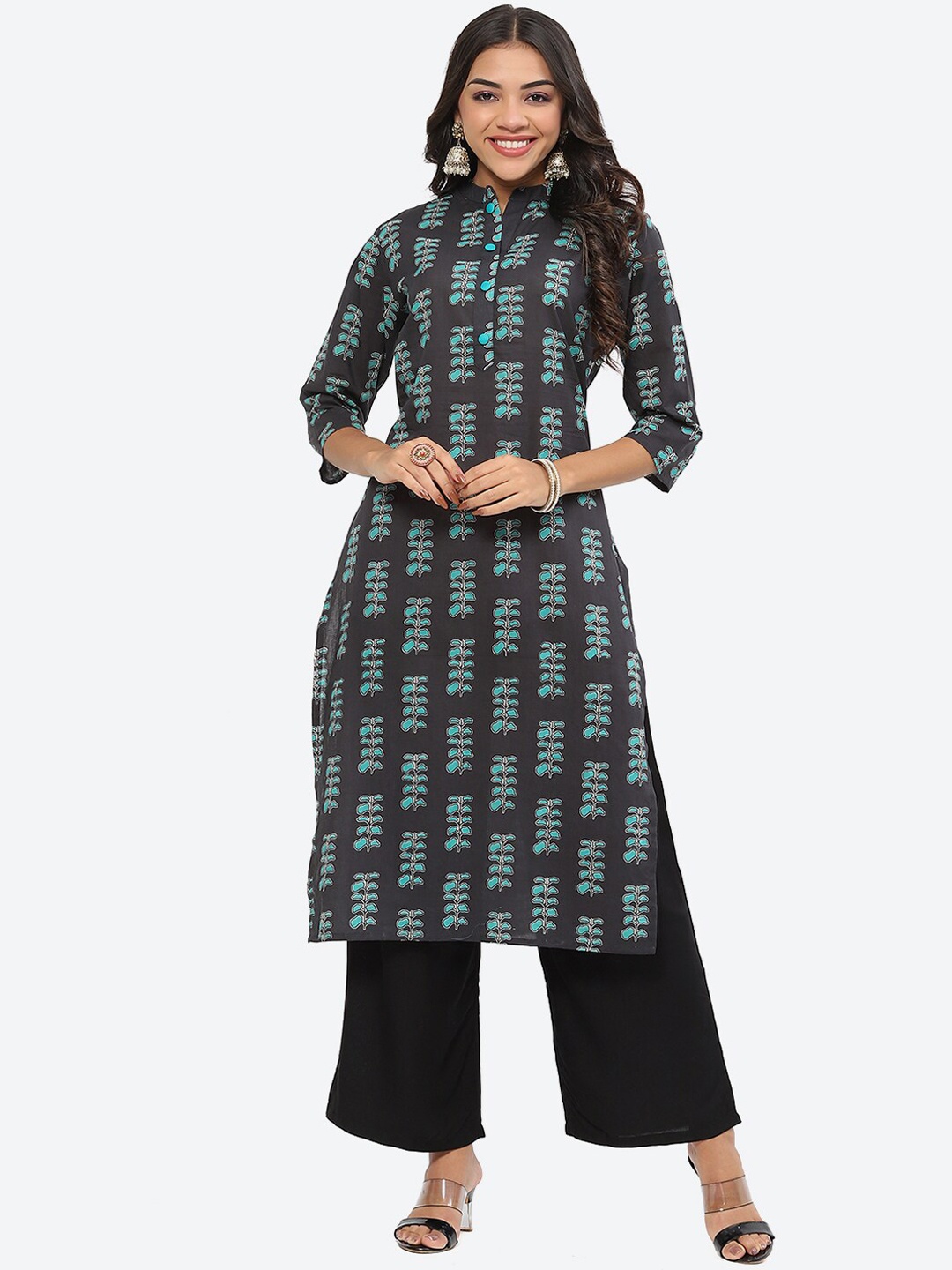 Kurti's by Menka Ethnic Motifs Printed Mandarin Collar Straight Cotton Kurta, Black
Kurti's by Menka Ethnic Motifs Printed Mandarin Collar Straight Cotton Kurta, Black