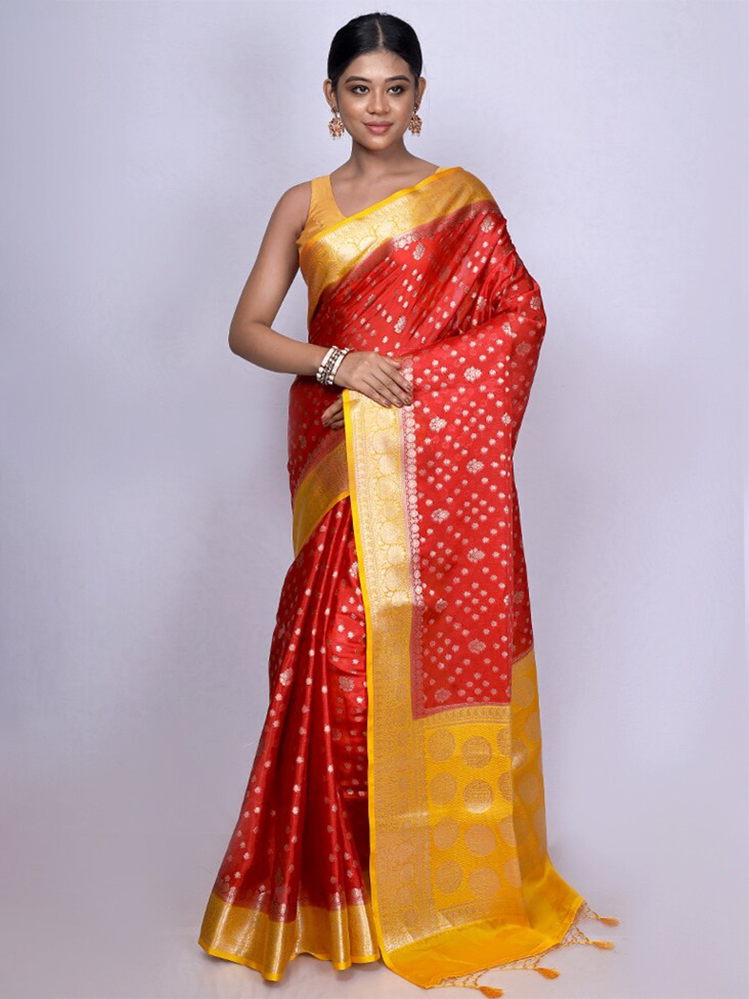AllSilks Woven Design Zari Art Silk Saree, Red