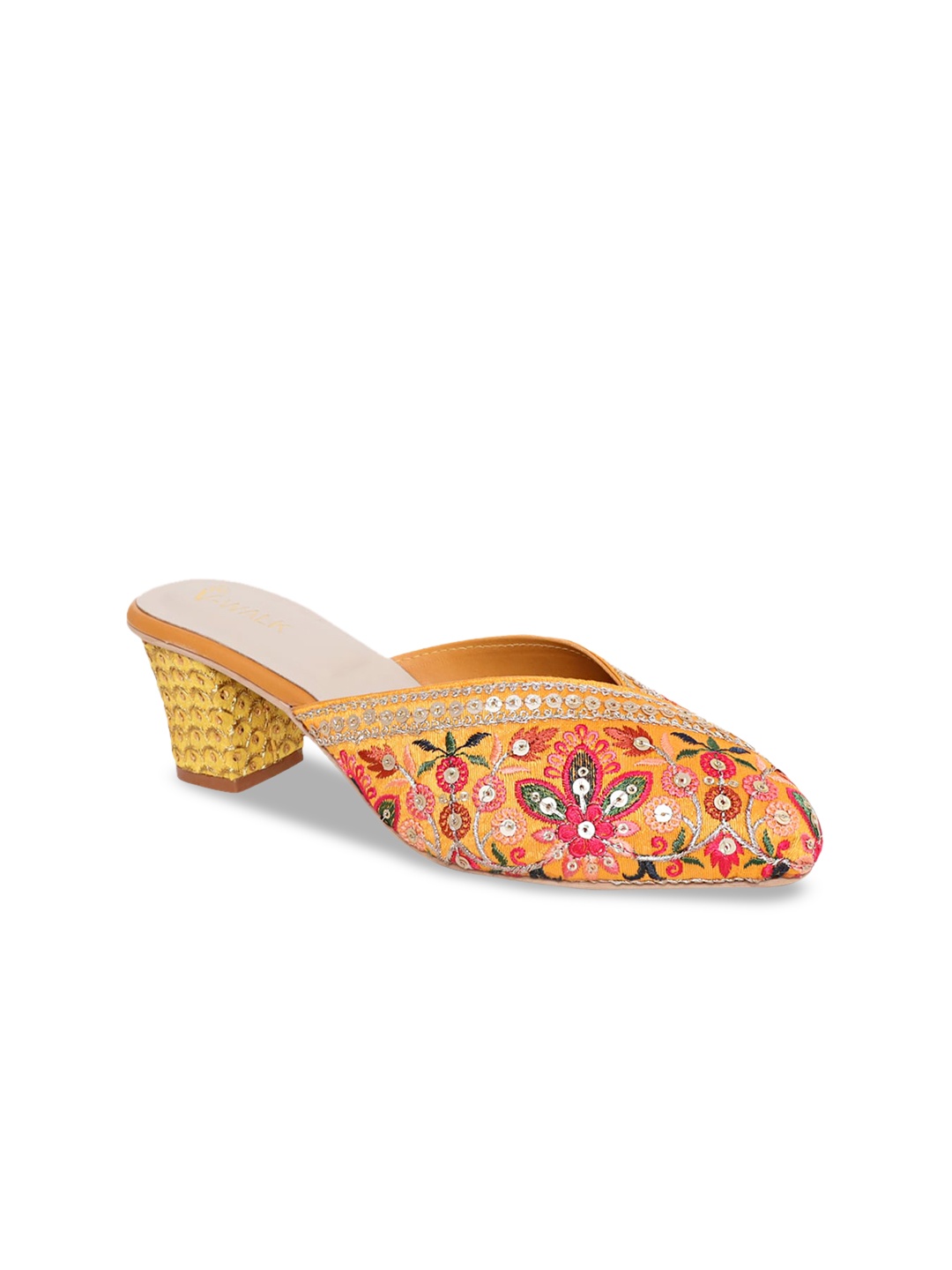 V-WALK Embellished Pointed Toe Mules, Yellow
