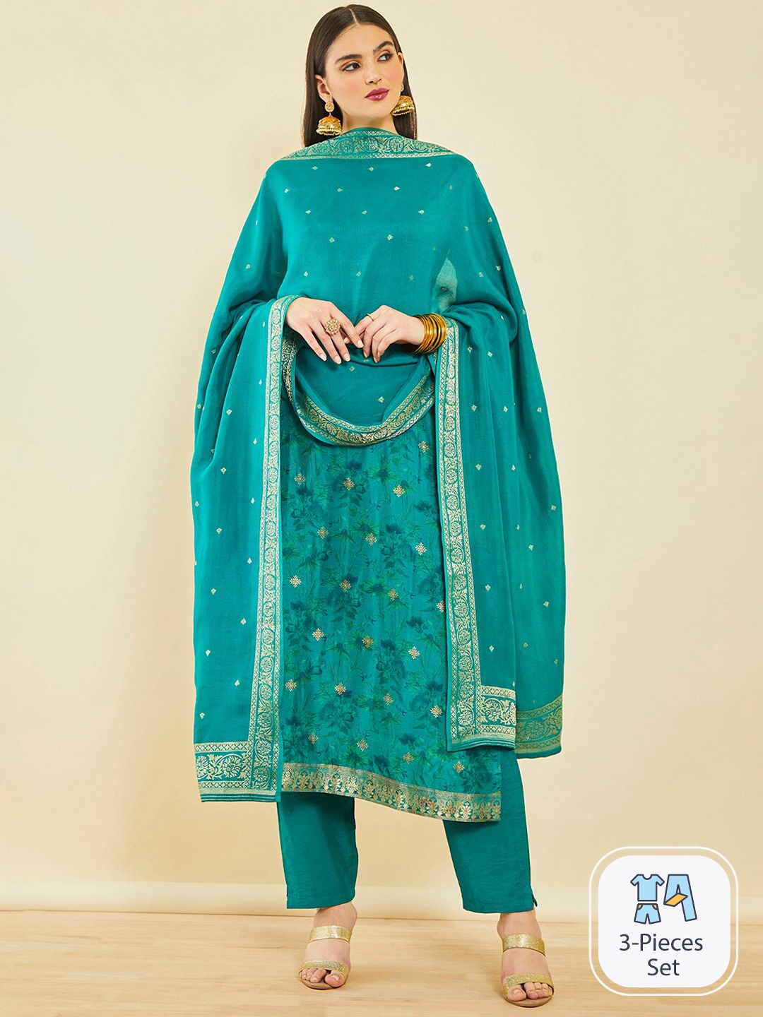 Soch Ethnic Motifs Printed Beads and Stones Kurta & Trousers With Dupatta, Turquoise blue
Soch Ethnic Motifs Printed Beads and Stones Kurta & Trousers With Dupatta, Turquoise blue