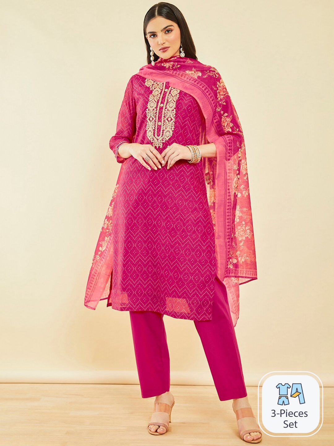 Soch Bandhani Printed Regular Thread Work Chanderi Silk Kurta With Trousers & Dupatta, Pink
Soch Bandhani Printed Regular Thread Work Chanderi Silk Kurta With Trousers & Dupatta, Pink