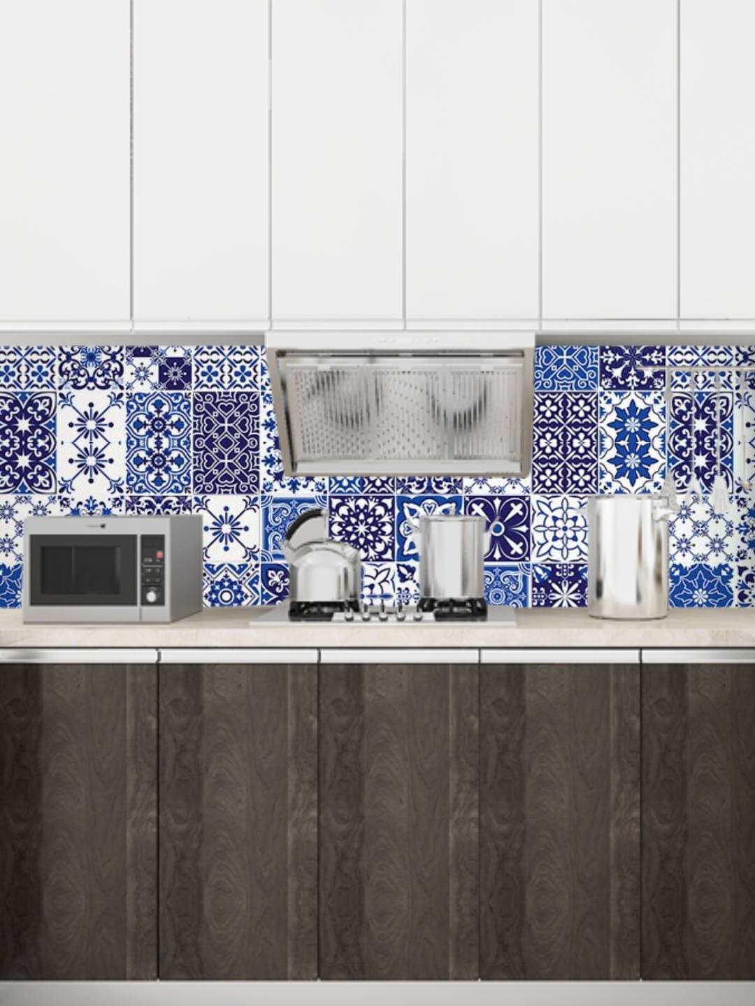 Jaamso Royals Blue Printed Self-Adhesive Water Proof Kitchen Wall Sticker