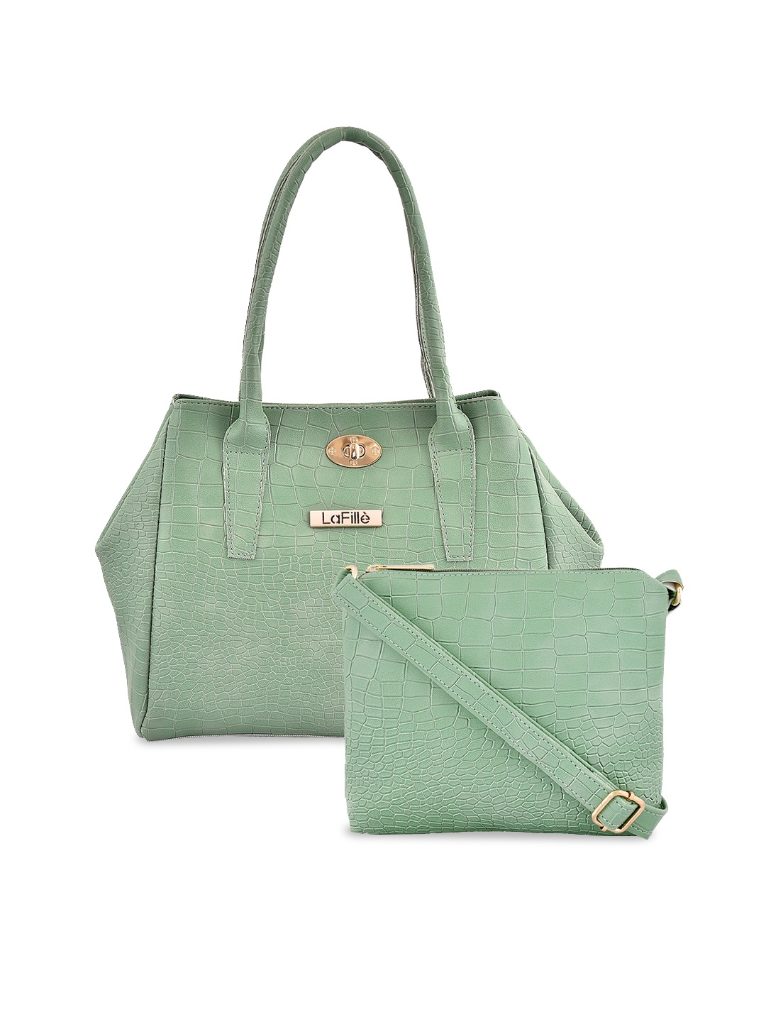 LaFille Set of 2 Textured PU Structured Handbags, Green