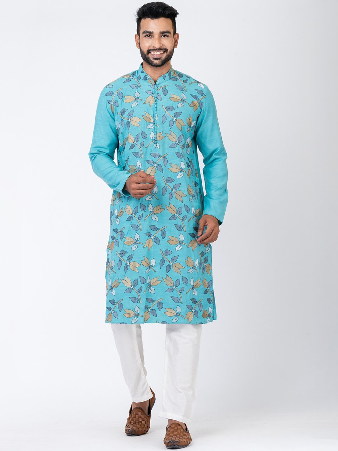 HU - Handcrafted Uniquely Floral Printed Mandarin Collar Straight Kurta, Turquoise blue
HU - Handcrafted Uniquely Floral Printed Mandarin Collar Straight Kurta, Turquoise blue
