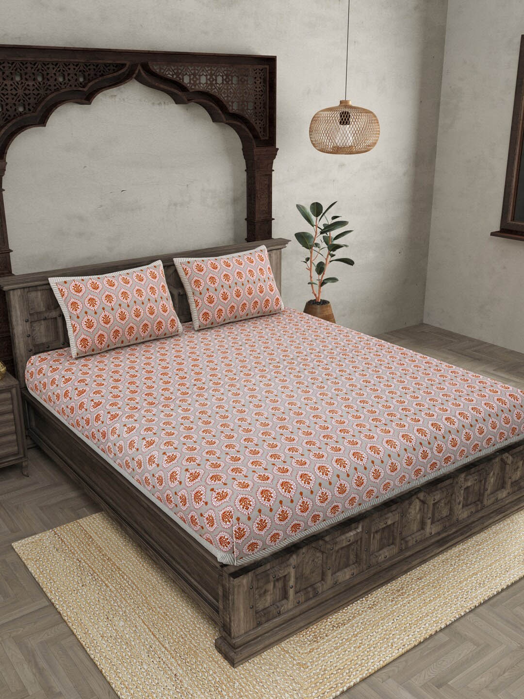 JAIPUR FABRIC Grey & Brown Ethnic Motifs Cotton 210 TC Queen Bedsheet & 2 Pillow Covers
JAIPUR FABRIC Grey & Brown Ethnic Motifs Cotton 210 TC Queen Bedsheet & 2 Pillow Covers