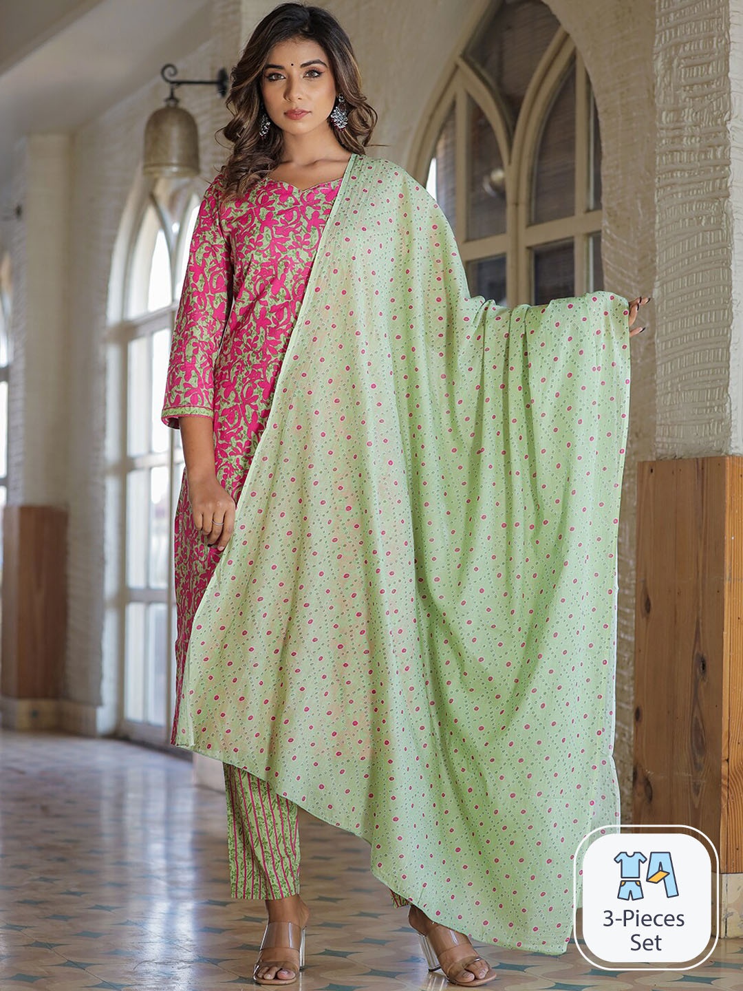 KALINI Ethnic Motifs Printed Regular Pure Cotton Kurta With Trousers & Dupatta, Pink
KALINI Ethnic Motifs Printed Regular Pure Cotton Kurta With Trousers & Dupatta, Pink