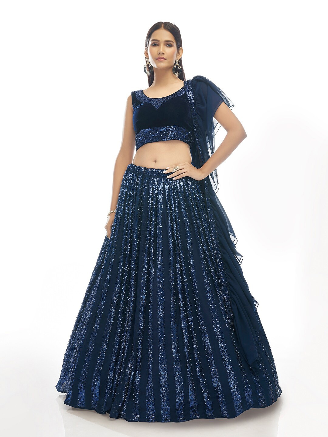 Fusionic Embroidered Sequinned Semi-Stitched Lehenga & Unstitched Blouse With Dupatta, Navy blue
Fusionic Embroidered Sequinned Semi-Stitched Lehenga & Unstitched Blouse With Dupatta, Navy blue