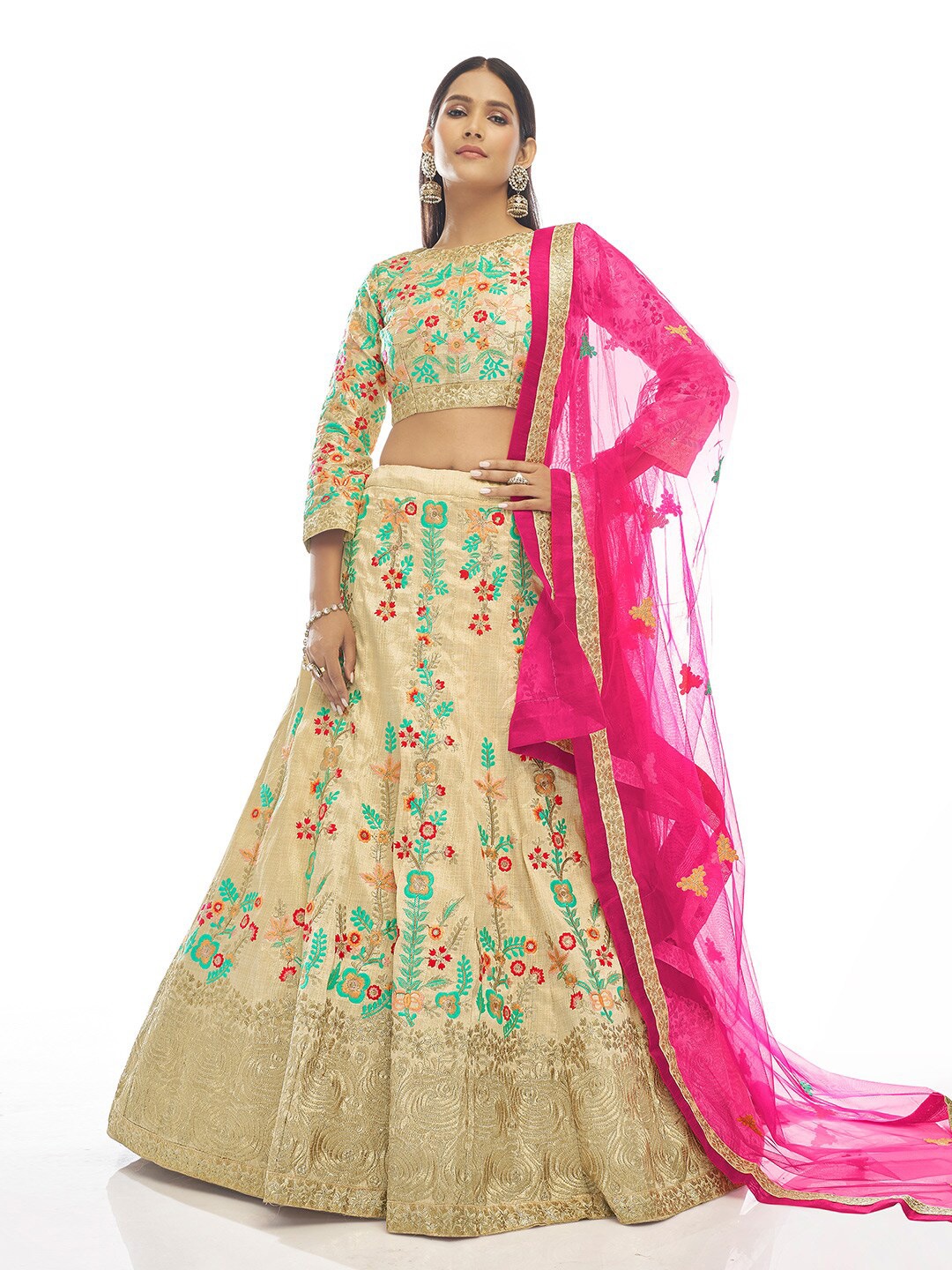 Fusionic Embroidered Thread Work Semi-Stitched Lehenga & Unstitched Blouse With Dupatta, Cream
Fusionic Embroidered Thread Work Semi-Stitched Lehenga & Unstitched Blouse With Dupatta, Cream