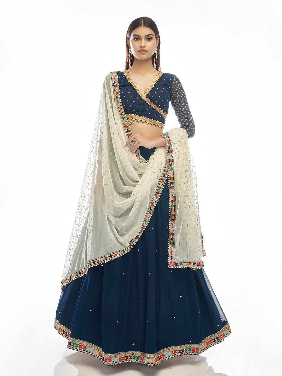Fusionic Embroidered Sequinned Semi-Stitched Lehenga & Unstitched Blouse With Dupatta, Navy blue
Fusionic Embroidered Sequinned Semi-Stitched Lehenga & Unstitched Blouse With Dupatta, Navy blue